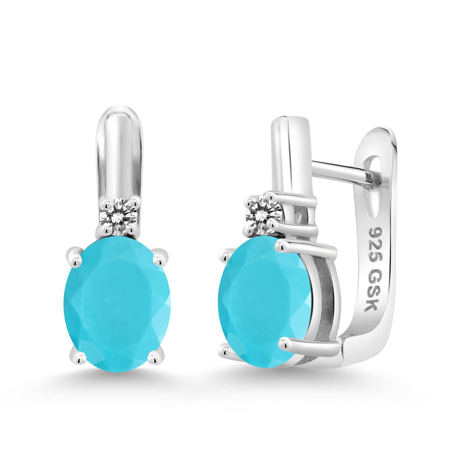 925 Sterling Silver Green Turquoise & White Diamond Earrings for Women | 3.13 CTTW Oval Gemstone (9x7mm) | Dainty Jewelry Gift for Her | Perfect for Weddings, Parties & Special Occasions