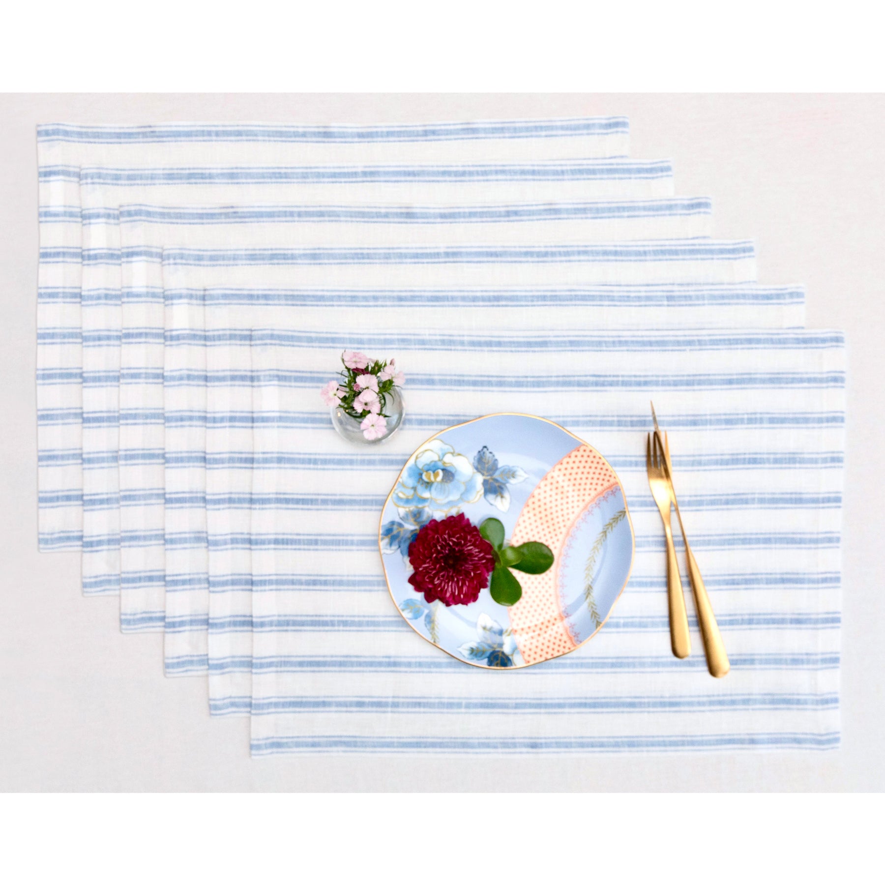Stylish Capri Ticking Stripe Placemats Set - Waterproof & Washable Table Mats for Dining Room Decor - Perfect for Everyday Meals, Dinner Parties & Home Entertaining