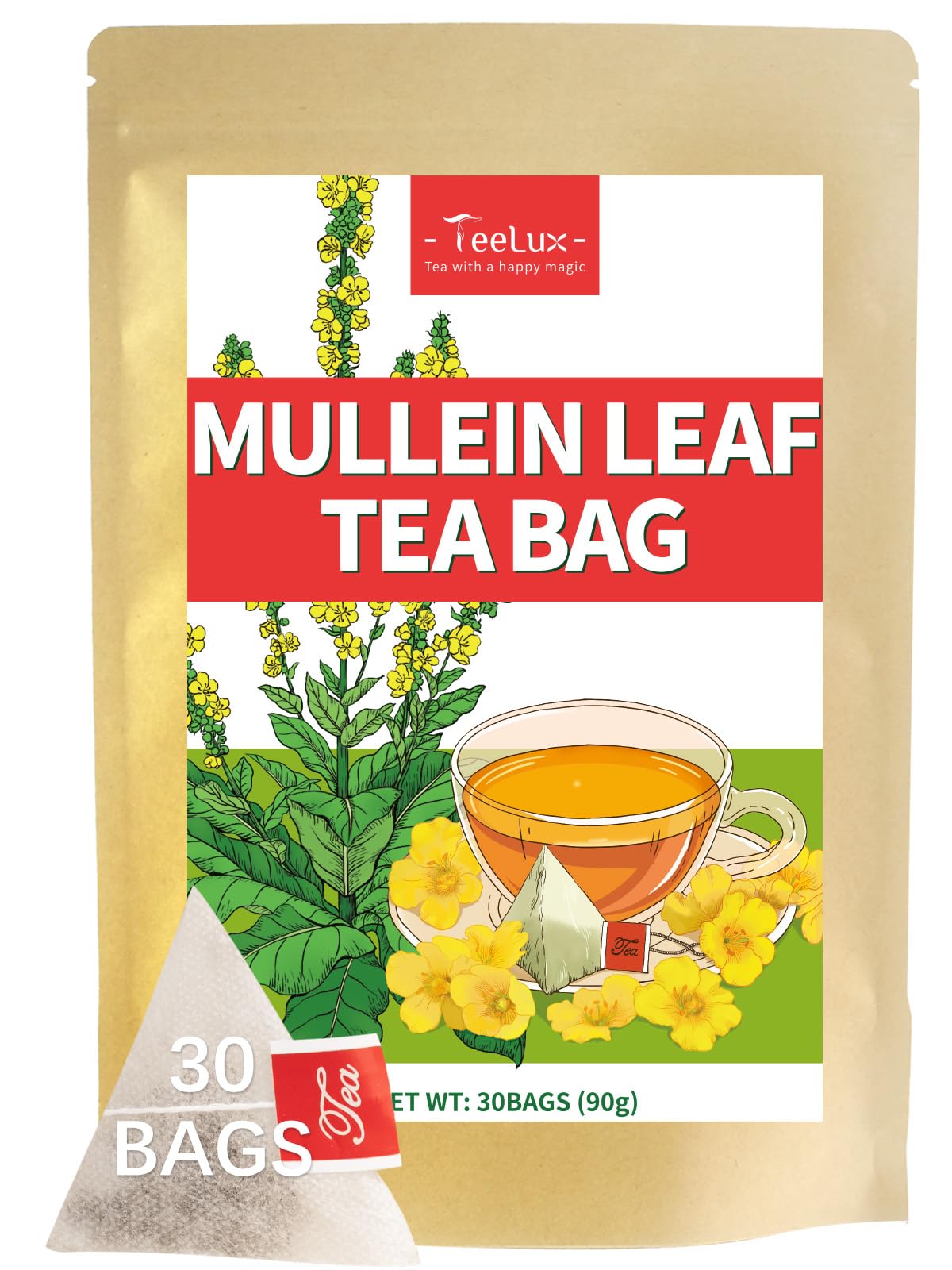 Organic Mullein Leaf Tea Bags 30 Count - 100% Natural Caffeine-Free Herbal Tea for Respiratory Support & Relaxation - Perfect for Cold Season, Evening Soothing, and Wellness Rituals