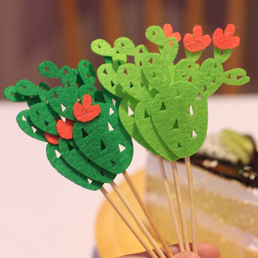PRETYZOOM 24-Piece Cactus Cake Toppers Set - Hawaiian Felt Cactus Picks for Tropical Party Decorations - Perfect for Luau, Beach, and Summer Themed Birthday Cakes