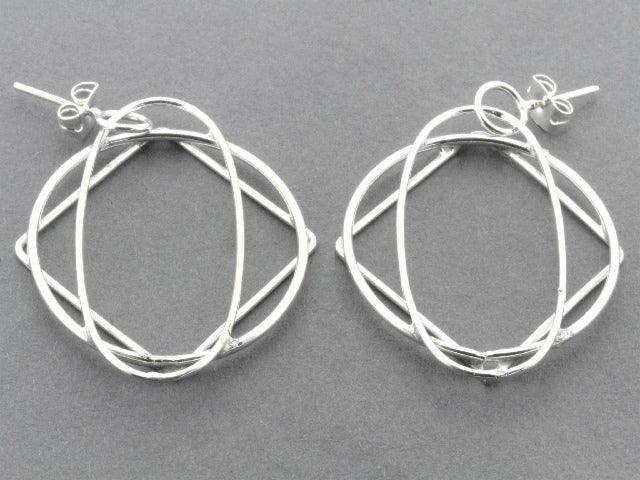 Oval Circle Diamond Layered Earrings Sterling Silver 925 - Elegant Dangle Earrings for Women, Perfect for Parties, Weddings & Everyday Wear