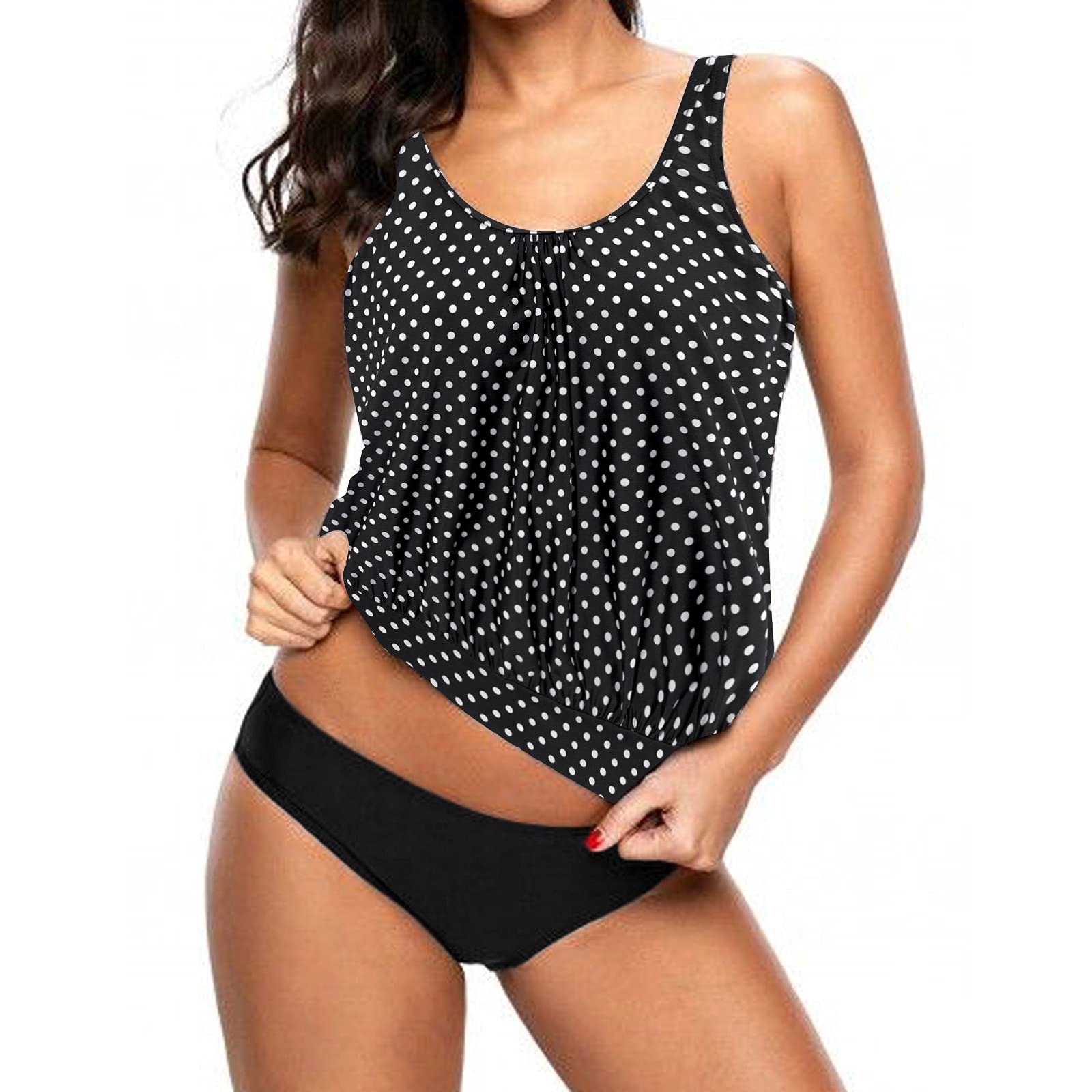 Plus Size Women's Two Piece Swimsuits - Tie Dye Print Strappy Back Tankini Set | Swimdress for Beach, Pool & Vacation