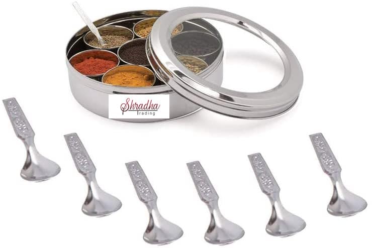 Premium Stainless Steel Masala Dabba - 7 Compartment Spice Storage Container with Transparent Lids | Airtight Indian Spice Box for Kitchen Organization | Perfect for Cooking, Gifting & Home Use