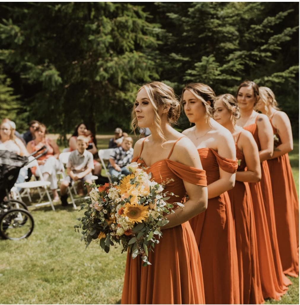 MARSEN Navy Blue Long Bridesmaid Dresses for Wedding, Off-The-Shoulder Chiffon Formal Gown, Prom & Evening Party Dress - Size 10 | Perfect for Bridal Showers, Formal Events & Special Occasions