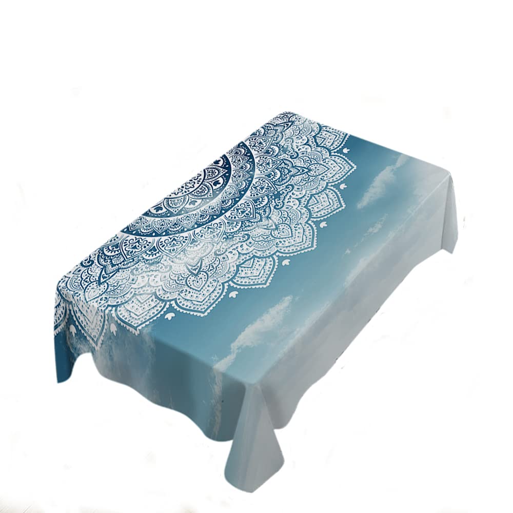 WONDERTIFY Mandala Henna Tattoo Tablecloth - Waterproof & Oil Spill Proof Rectangle Table Cover (60x84 Inch) - Beautiful Cloudscape Design for Dining, Parties, and Home Decor
