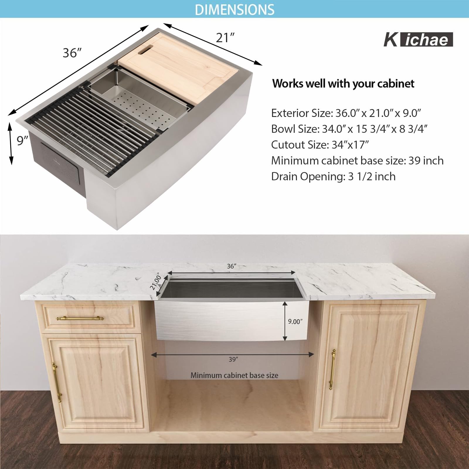 36 Inch Stainless Steel Farmhouse Kitchen Sink - Single Bowl Apron Front Farm Sink with Accessories | Handmade Modern Design for Rustic & Contemporary Kitchens | Perfect for Cooking, Baking, and Entertaining