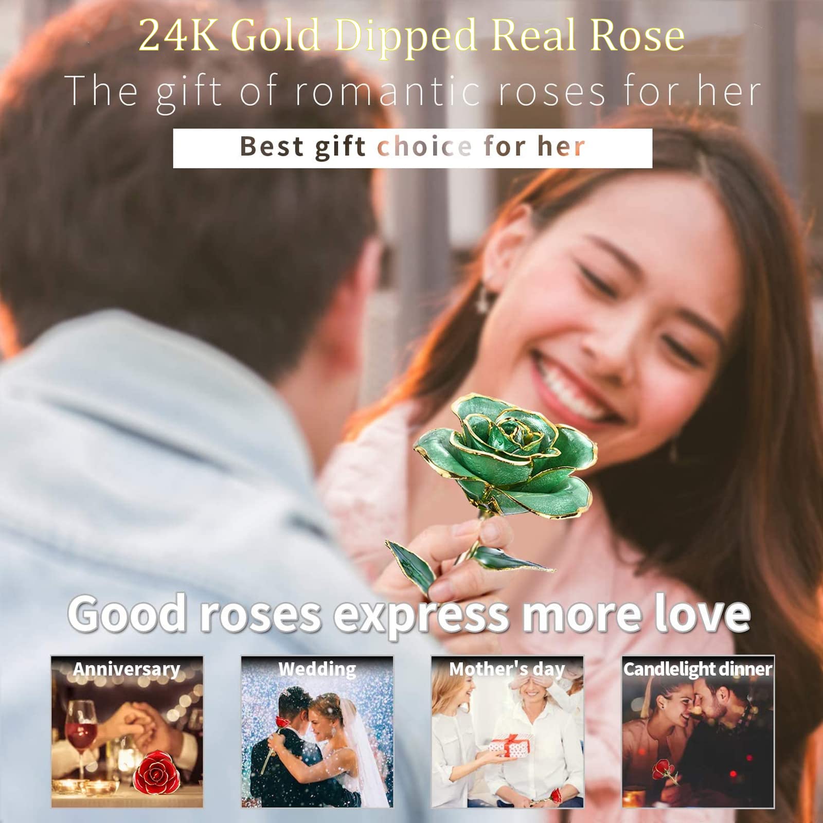 24K Gold Plated Real Rose in Glass Dome - Luxury Romantic Gift for Her, Wife, Girlfriend, Anniversary, Valentine's Day - Home Decor & Wedding Table Centerpiece