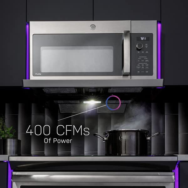 GE Profile 2.2 Cu. Ft 1000W Over-the-Range Microwave Oven with Sensor Cooking & Extendable Vent - Stainless Steel | Perfect for Small Kitchens & Quick Meal Prep