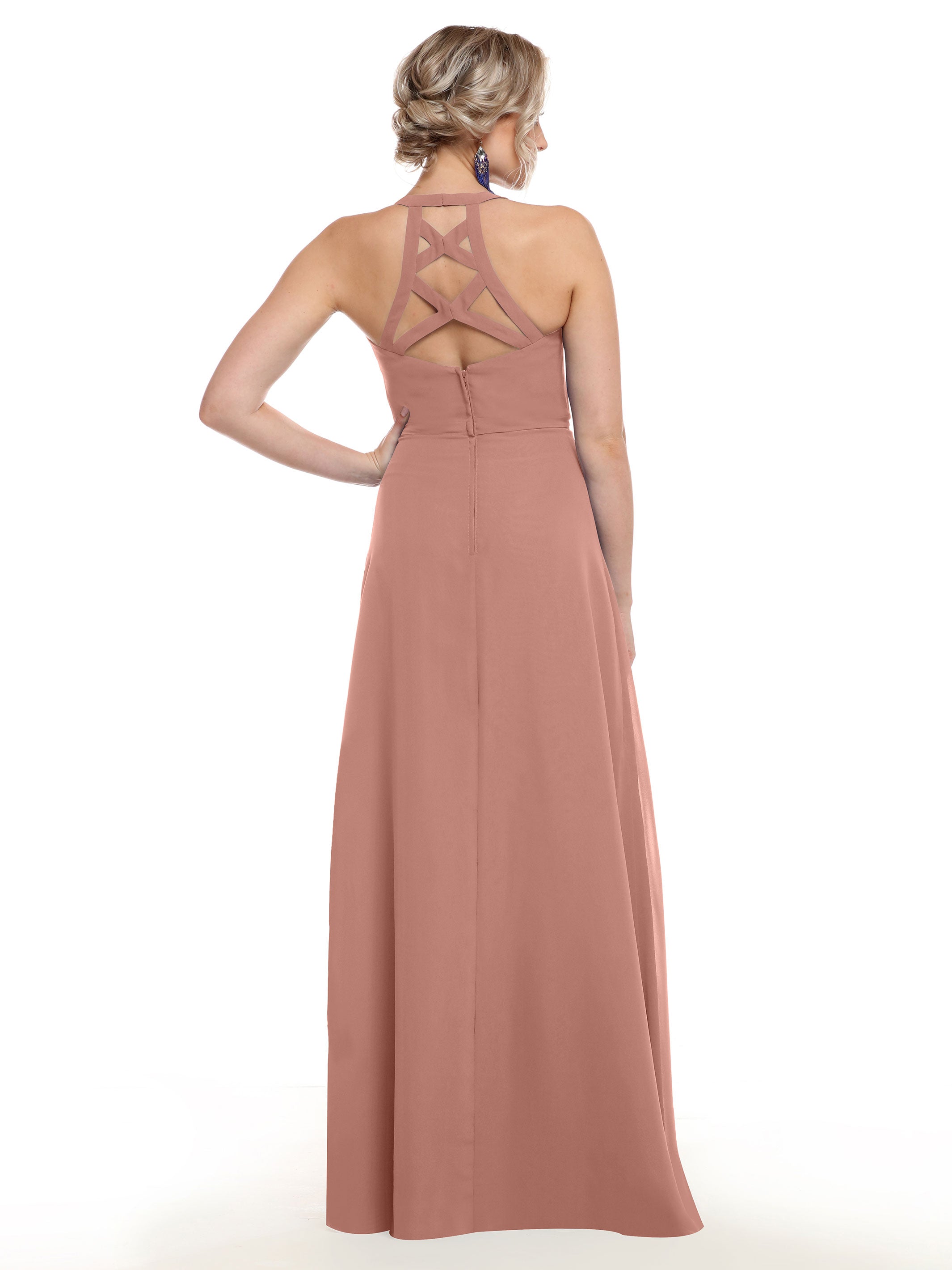 Elegant 80150 Chiffon A-Line Bridesmaid Dress with Plunging V-Neck & Intricate Back Detail - Perfect for Weddings, Formal Events & Special Occasions