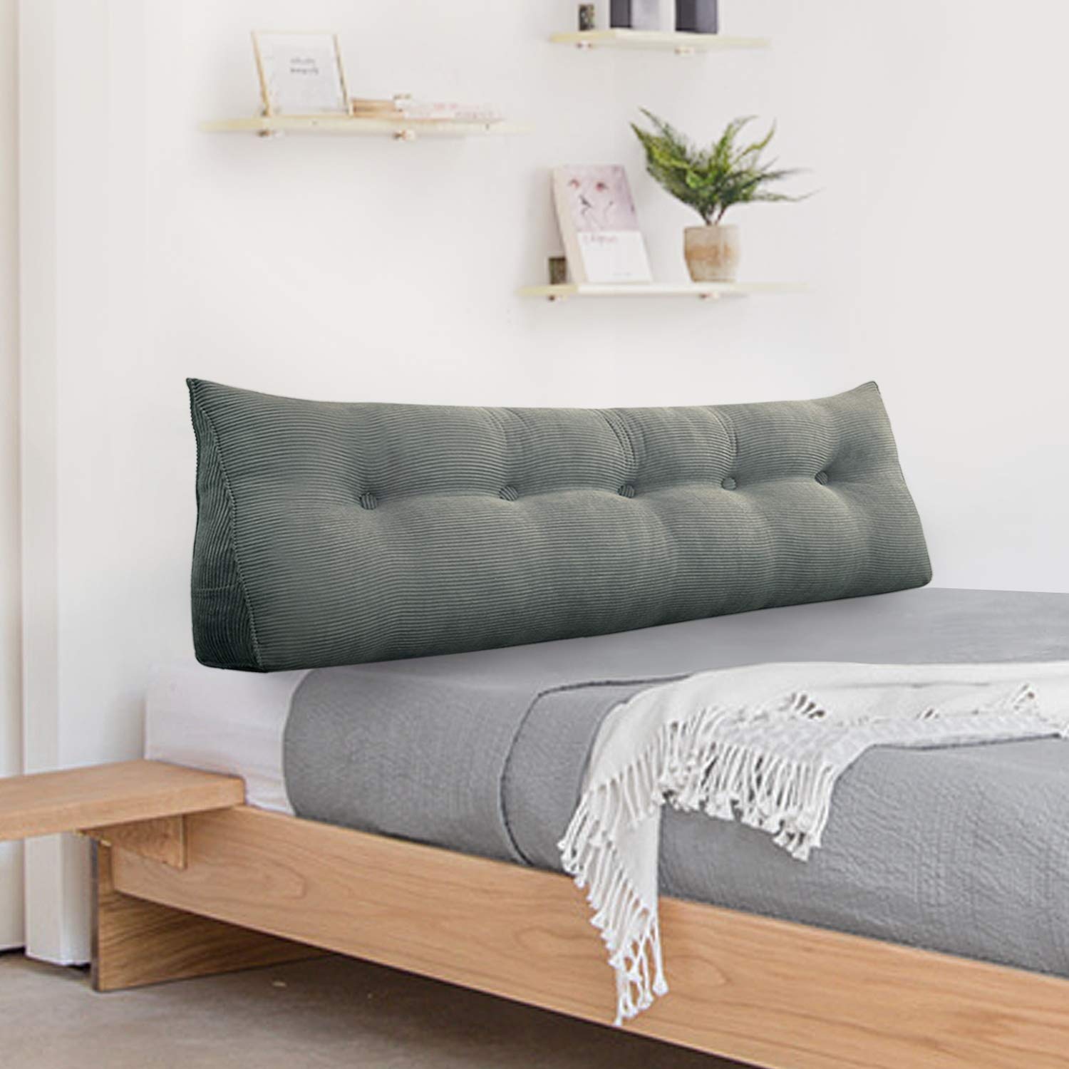 WOWMAX Wedge Body Pillow for Reading & Bedrest - Large Lumbar Support Cushion with Removable Corduroy Cover (Grey, 59x8x20 Inch) - Perfect for Daybeds, Sofas & Back Pain Relief