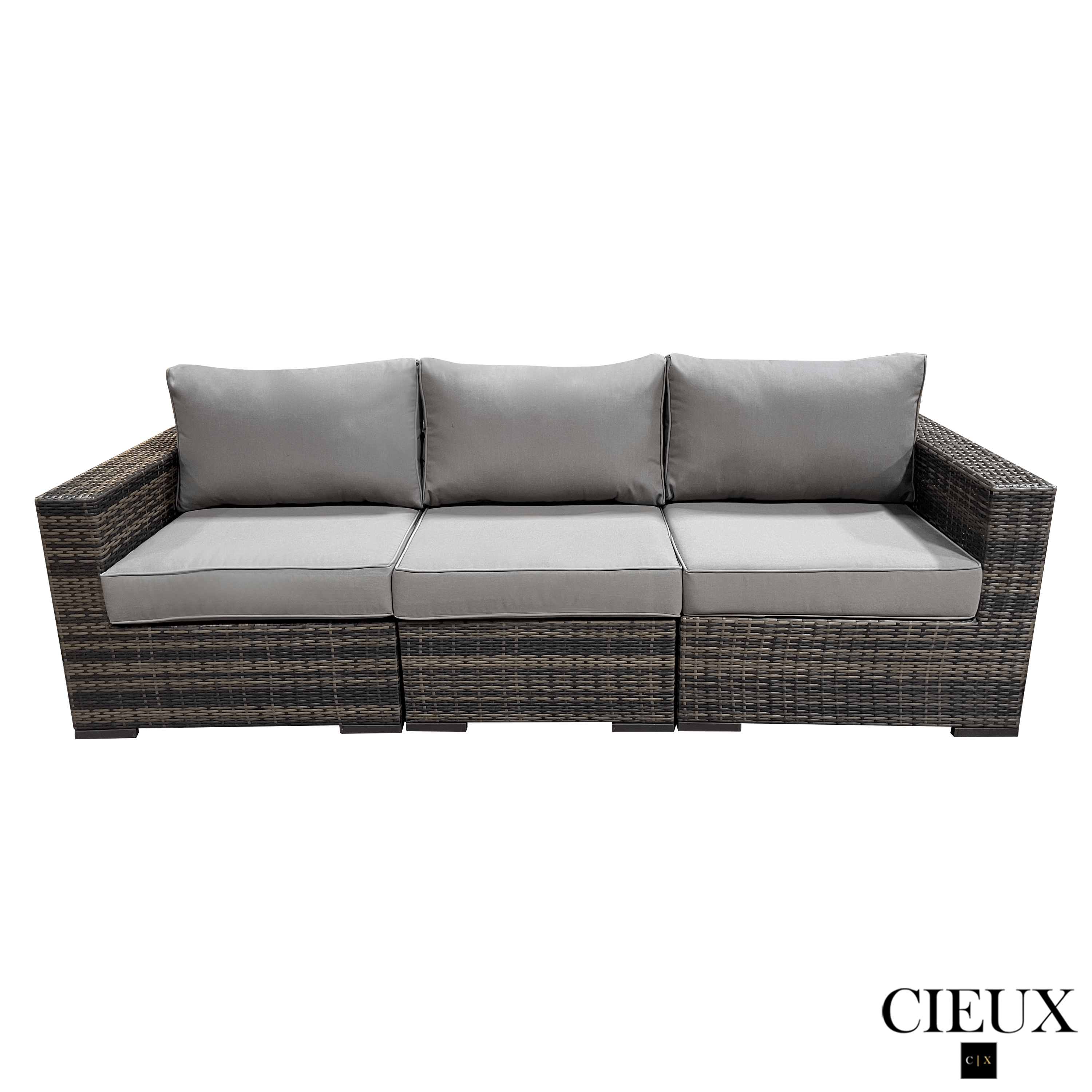 Brown Valence Outdoor Patio Wicker Sofa Set with Sunbrella Taupe Cushions - Weather-Resistant All-Weather Wicker Furniture for Backyard, Garden, Poolside & Patio Relaxation