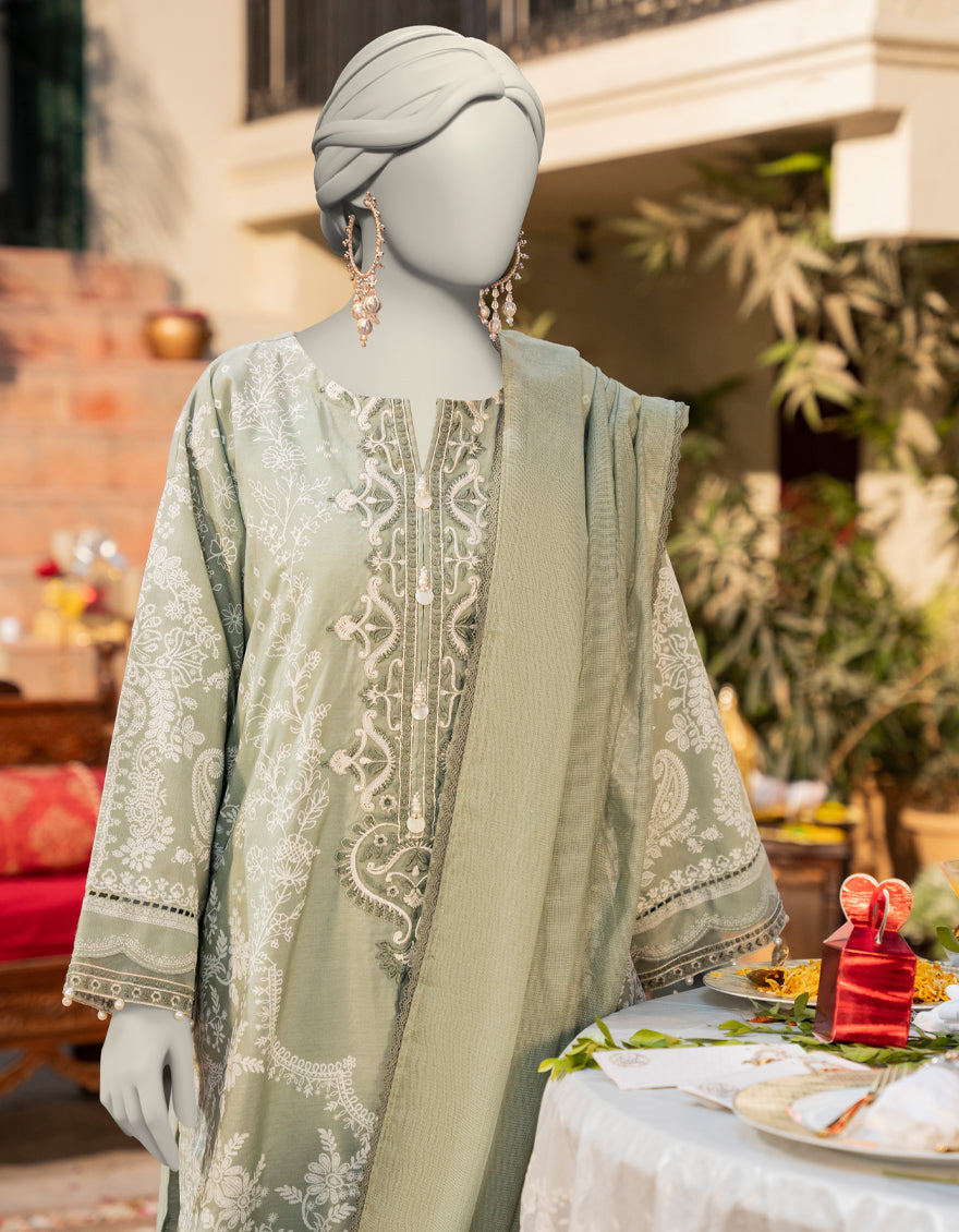 Premium Cotton Silk Green Stitched Suit by J. Junaid Jamshed - Elegant Formal Wear for Weddings, Business Meetings & Special Occasions