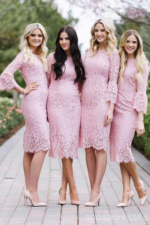 Elegant Long Sleeve Pink Lace Mermaid Bridesmaid Dress - WG257 | Affordable Formal Gowns for Weddings, Parties & Special Occasions