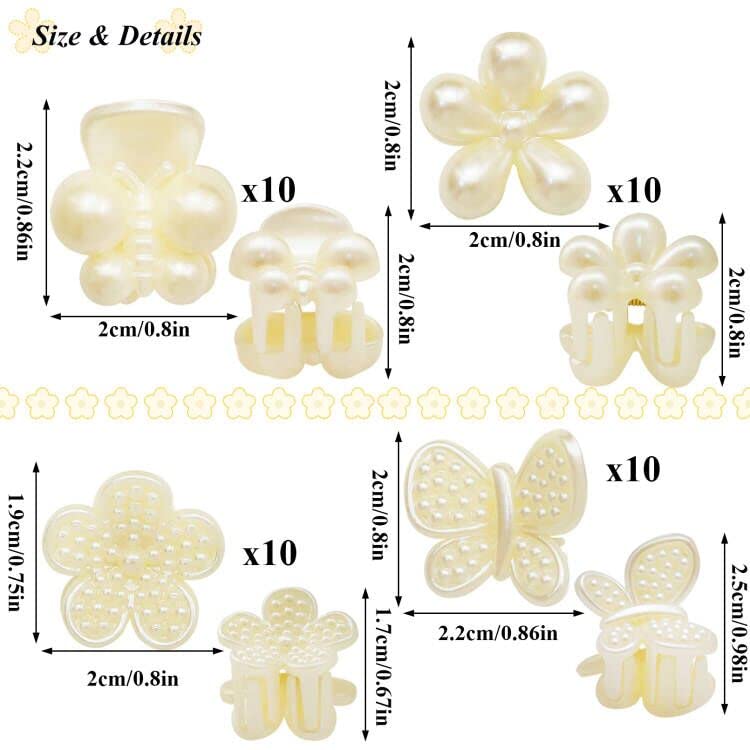 40 Pcs Mini Pearl Claw Clips for Women & Girls - Sweet Daisy Butterfly Flower Hair Clips with Pearl & Dragonfly Decorations | Perfect for School, Work, Parties & Everyday Hairstyles