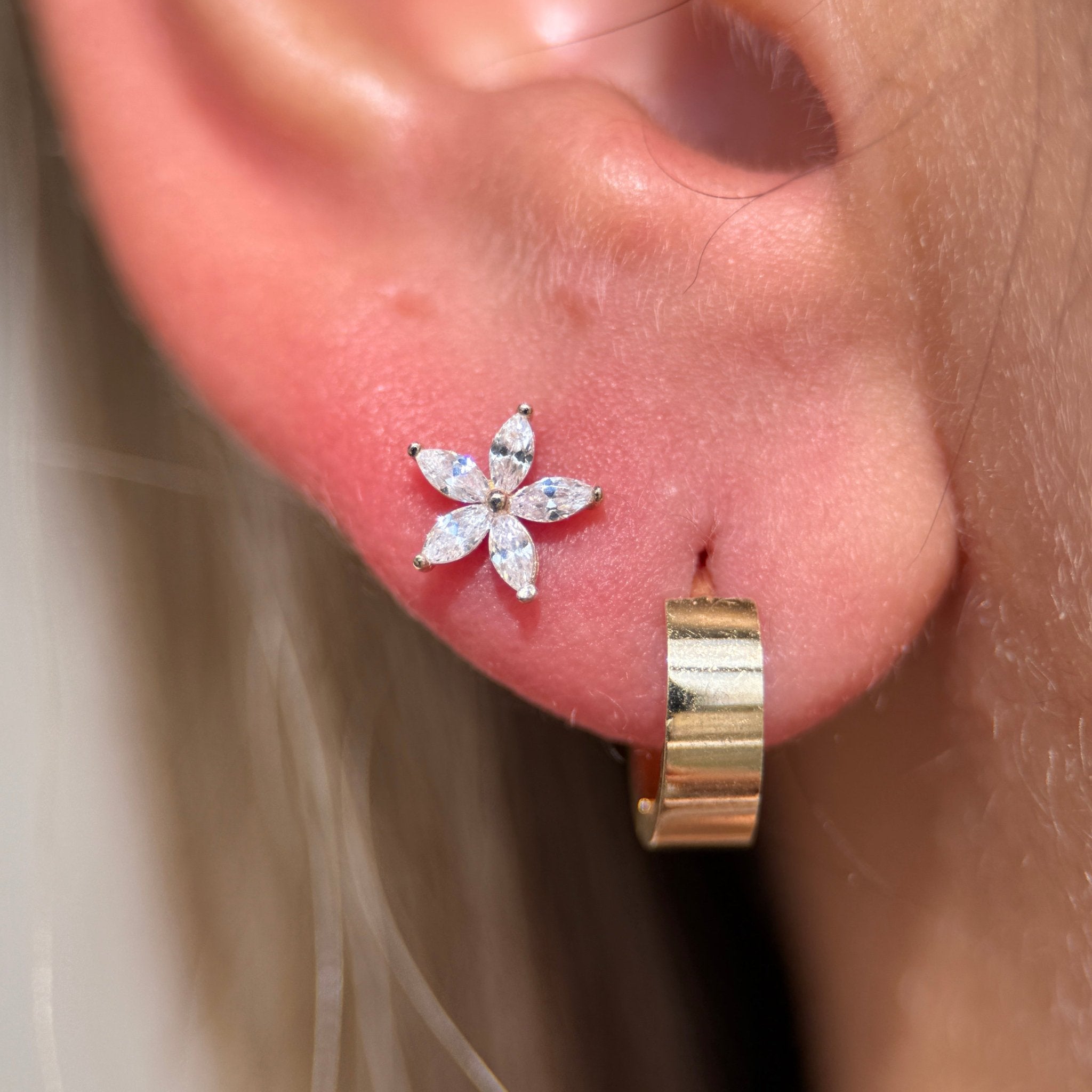 14K Yellow Gold Marquise Flower Flat Back Stud Earrings - Elegant Floral Dainty Jewelry for Women, Perfect for Weddings, Parties & Everyday Wear