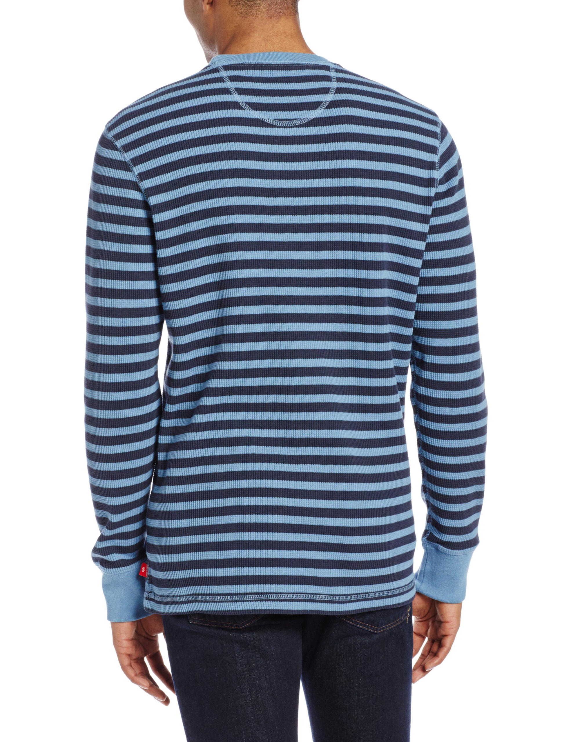 IZOD Men's Striped Waffle Knit Crew Neck Long Sleeve Shirt - Casual Comfort Wear for Work, Weekend & Outdoor Activities