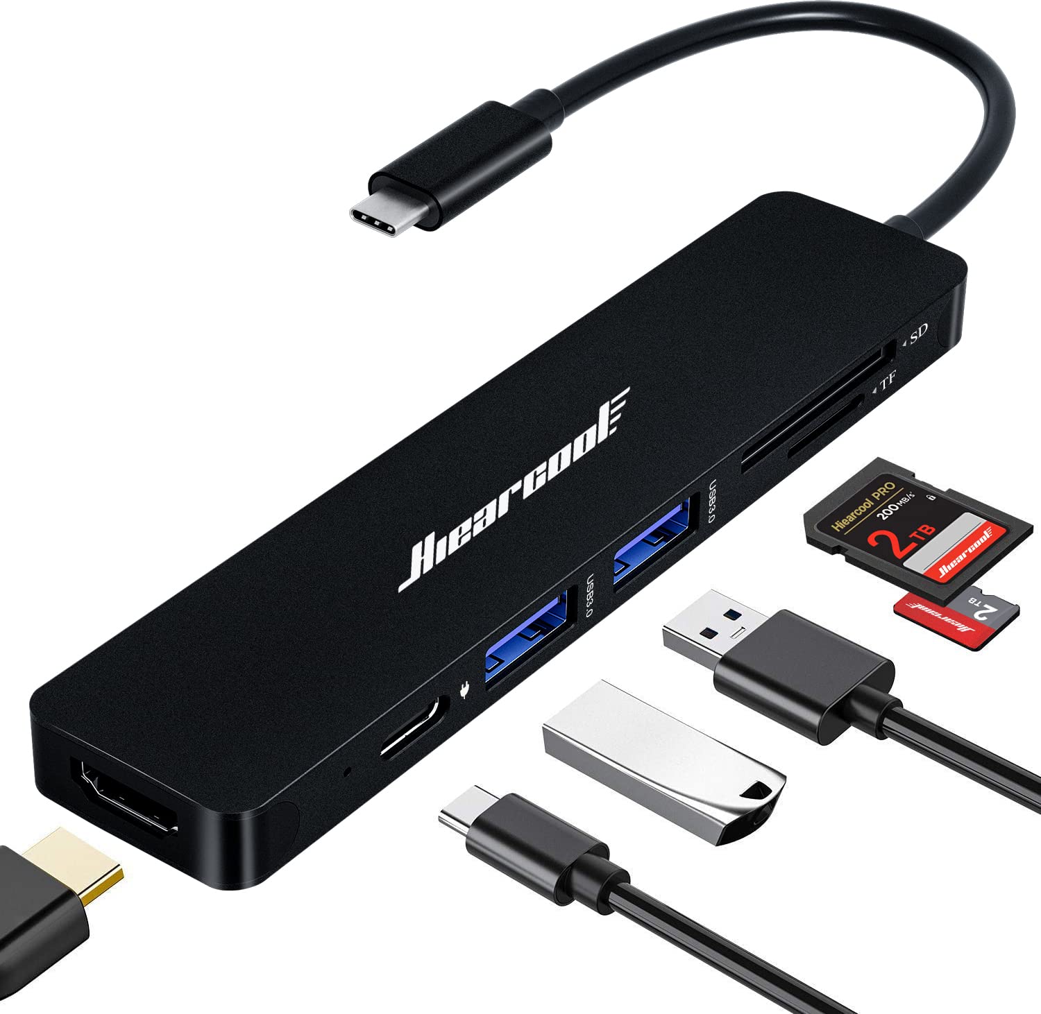Hiearcool USB C Hub with 4K HDMI, 3 USB Ports, SD/TF Card Reader - Compatible with MacBook Pro/Air, Dell, HP (Carbon Black) - Perfect for Home Office, Travel & Video Conferencing