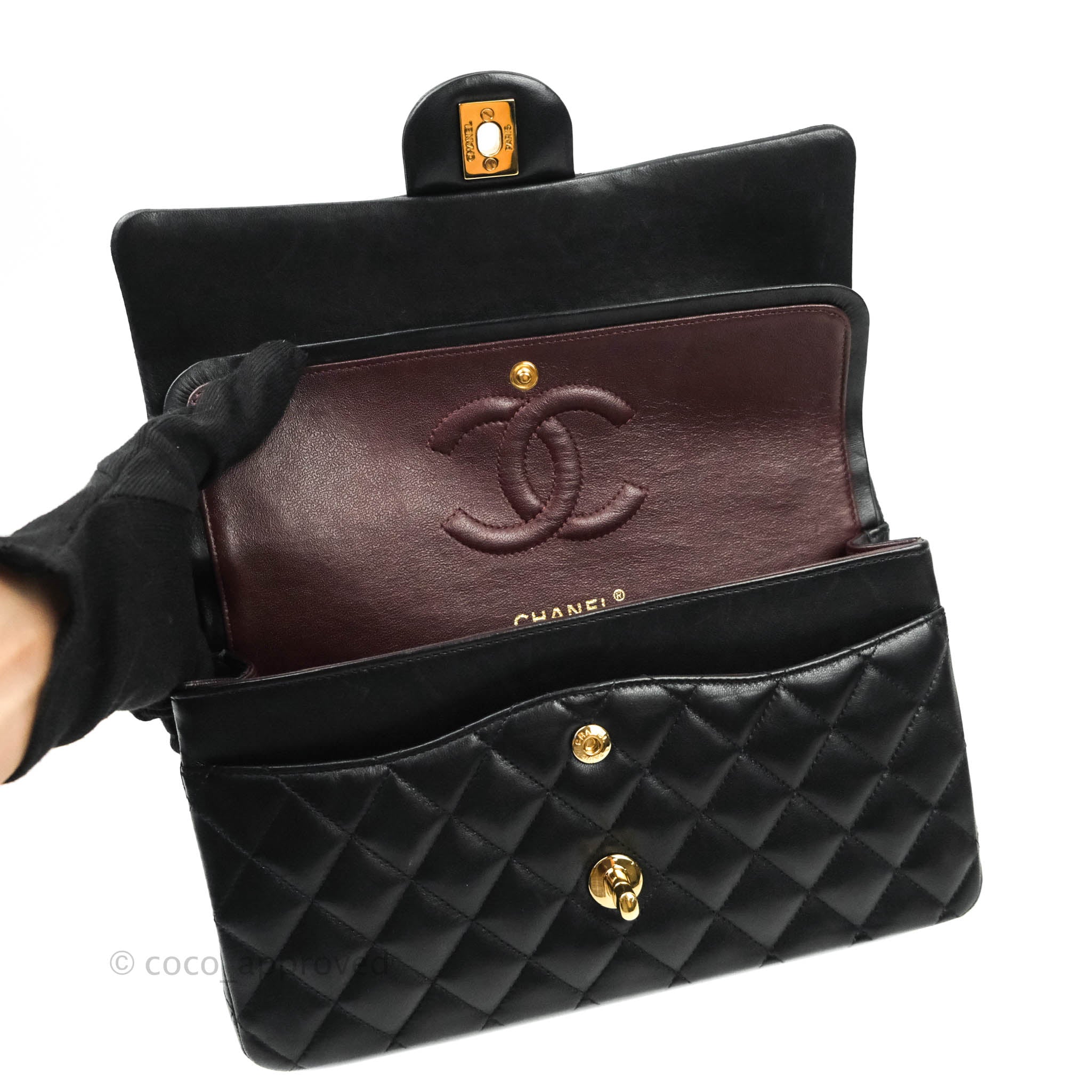 Chanel Classic Medium Double Flap Bag Black Lambskin Leather with Gold Hardware - Luxury Handbag for Women, Perfect for Evening Events & Special Occasions