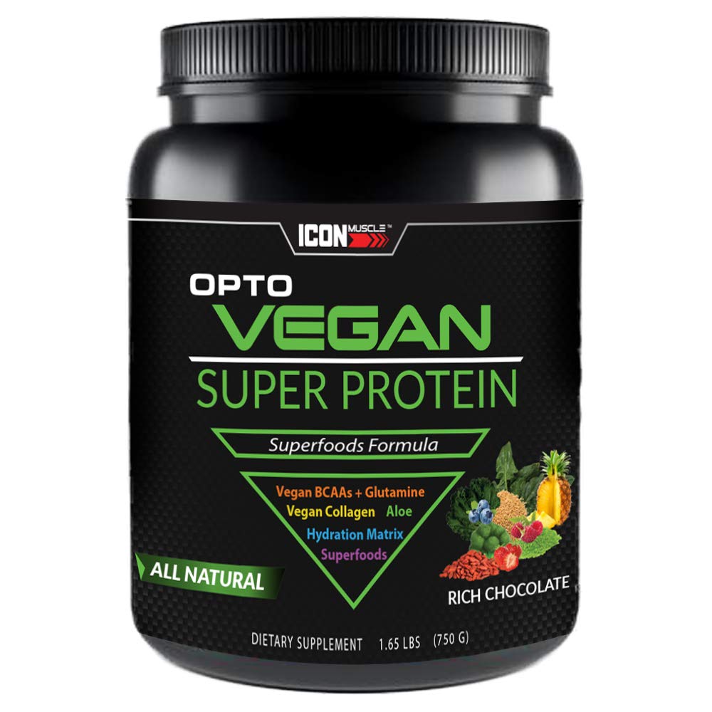 Vegan Protein Powder - Icon Muscle Opto Rich Chocolate | Plant-Based Protein with Hemp, Pea & Brown Rice | Superfood Greens & Antioxidants | Perfect for Post-Workout Recovery & Healthy Smoothies