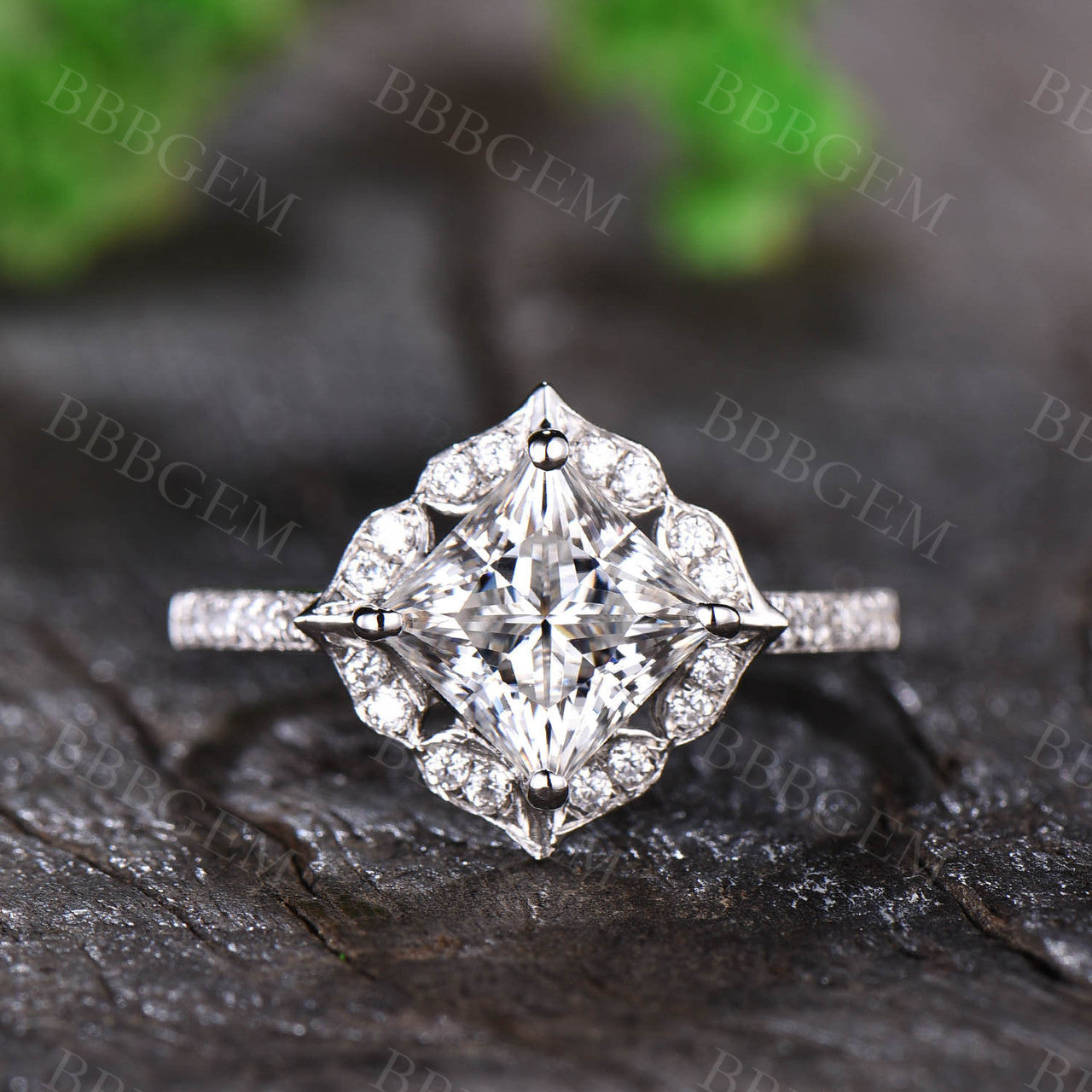 1.7CT Vintage Princess Cut Moissanite Engagement Ring in 14K White Gold - Half Eternity Wedding Band for Women - Perfect for Proposals, Anniversaries & Bridal Jewelry