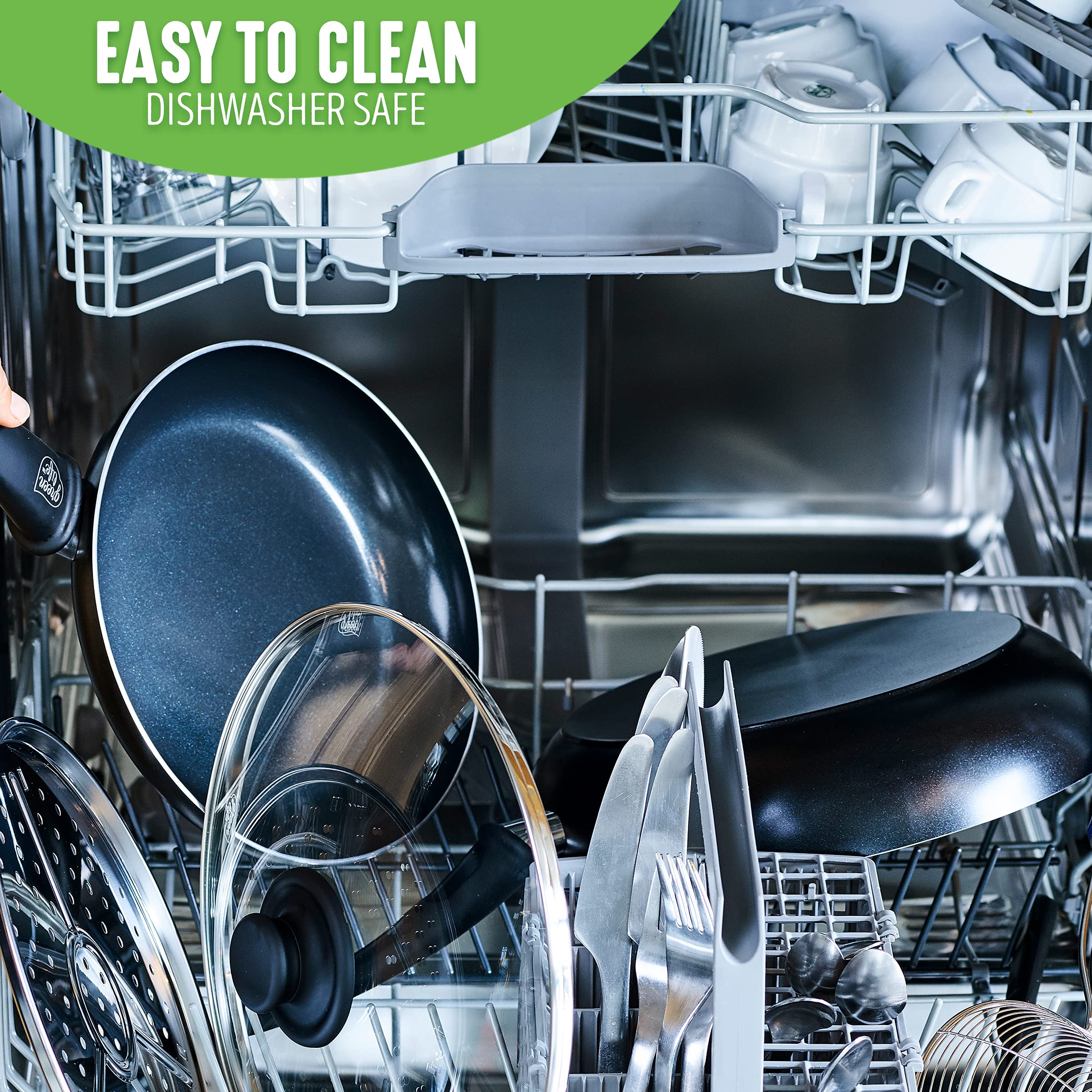 GreenLife Soft Grip Healthy Ceramic Nonstick 12-Piece Cookware Set - PFAS-Free Pots, Pans & Kitchen Utensils with Lids, Dishwasher Safe, Black | Perfect for Sauteing, Frying & Everyday Cooking