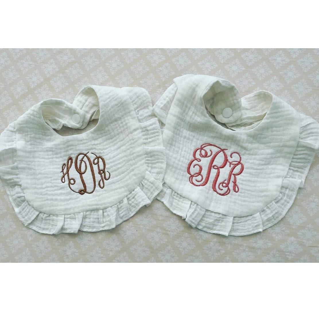 Personalized Baby Girl Bib - Custom Embroidered Monogram Bib with Ruffles | Perfect Baby Shower Gift & Newborn Essentials for Feeding Time, Photo Shoots & Special Occasions (Style 1)