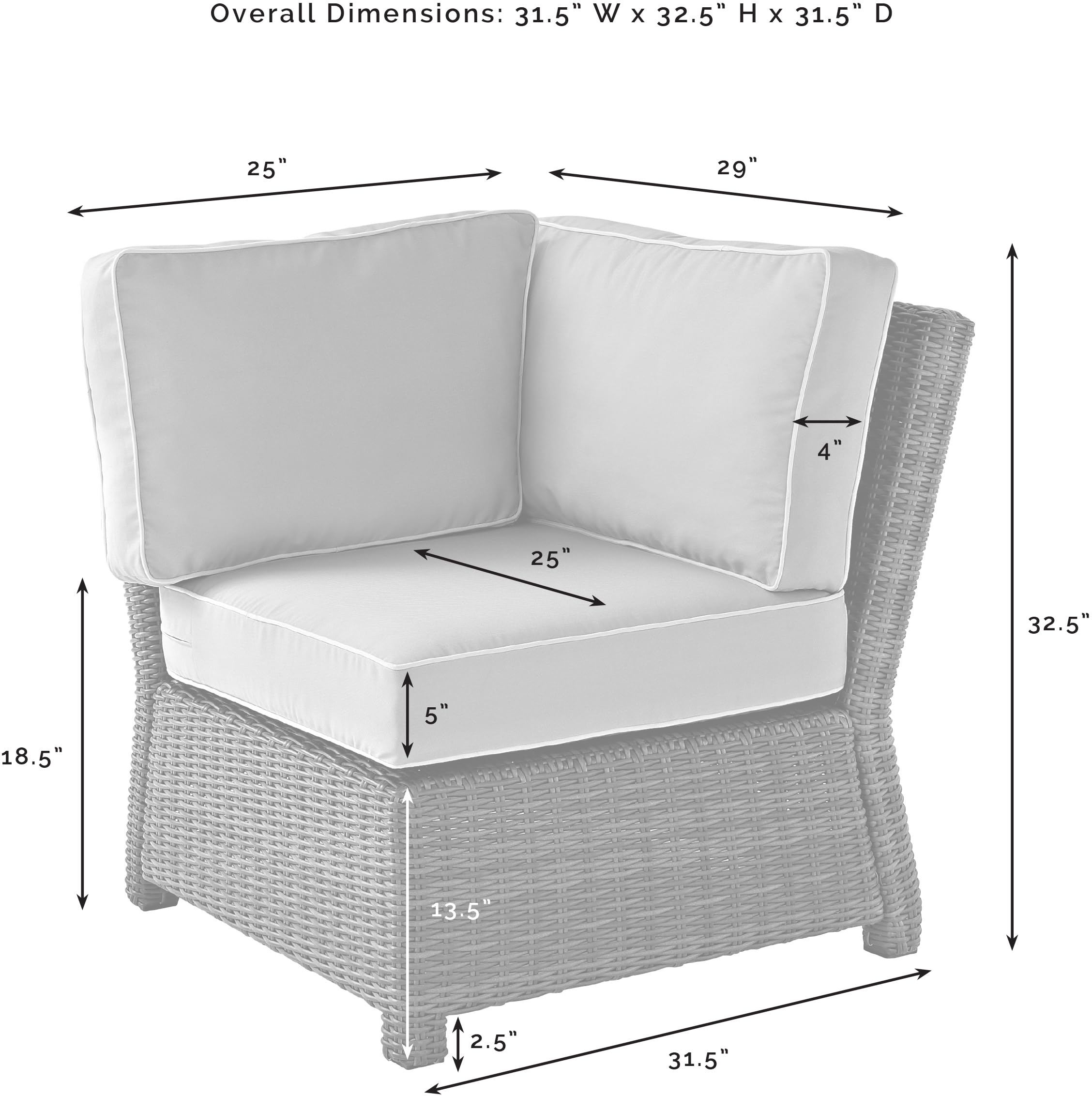Crosley Bradenton Wicker Corner Outdoor Sectional Chair - Brown with Sand Cushions for Patio, Porch, Deck & Backyard | Durable All-Weather Furniture for Relaxing & Entertaining Outdoors