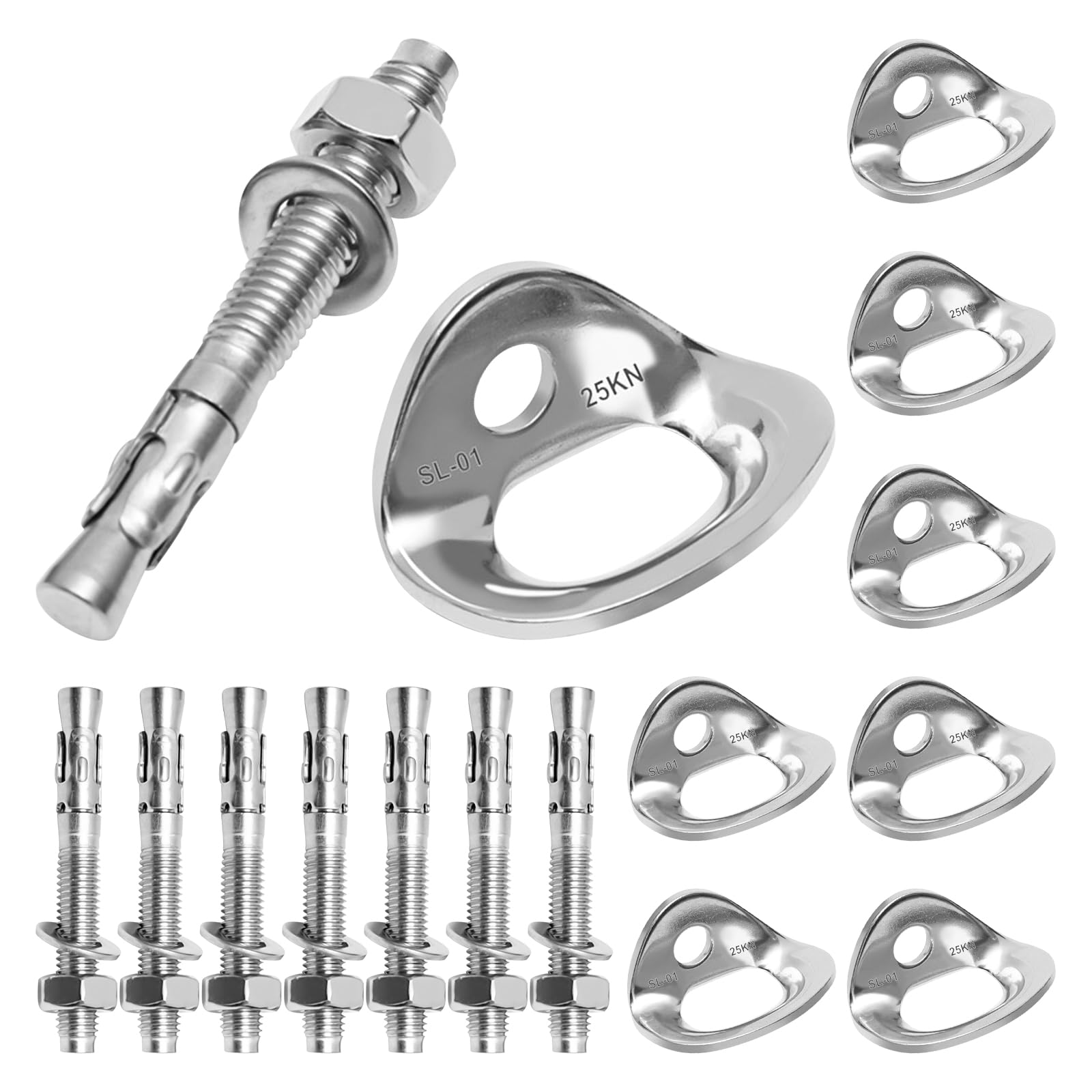 25KN Heavy Duty 316 Stainless Steel Climbing Anchor Bolt Hanger - 8 Pack for 10mm/3/8