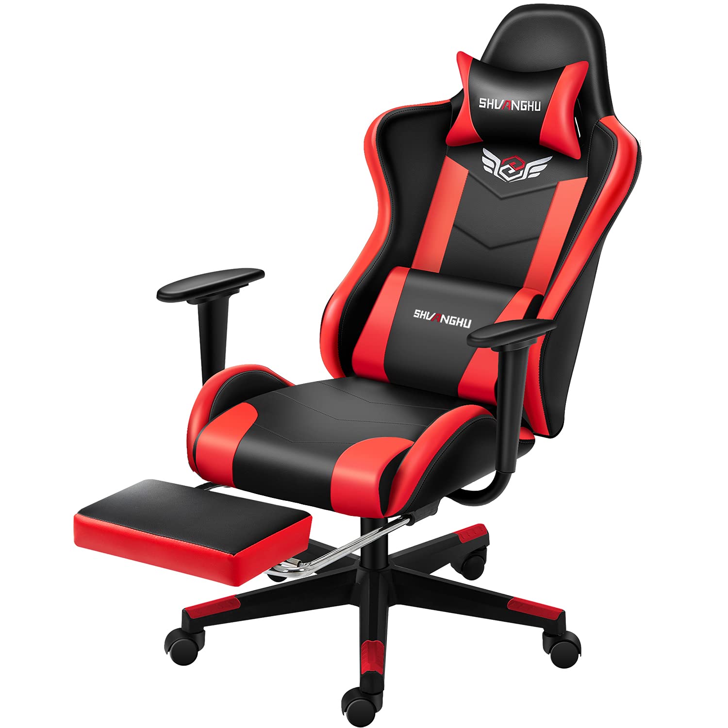 Ergonomic Gaming Chair with Footrest - Reclining Office Computer Chair with Headrest & Lumbar Support for Adults & Teens - Perfect for Home Office, Gaming Setup & Workstation (Red)