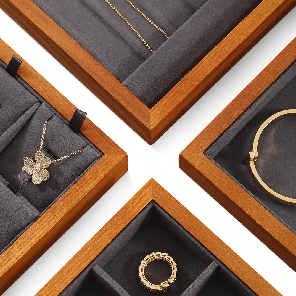 Wooden Jewelry Organizer Tray for Necklaces & Earrings - Premium Black Drawer Storage Box for Pendants & Accessories | Perfect for Bedroom Vanity, Travel Jewelry Case & Gift Packaging