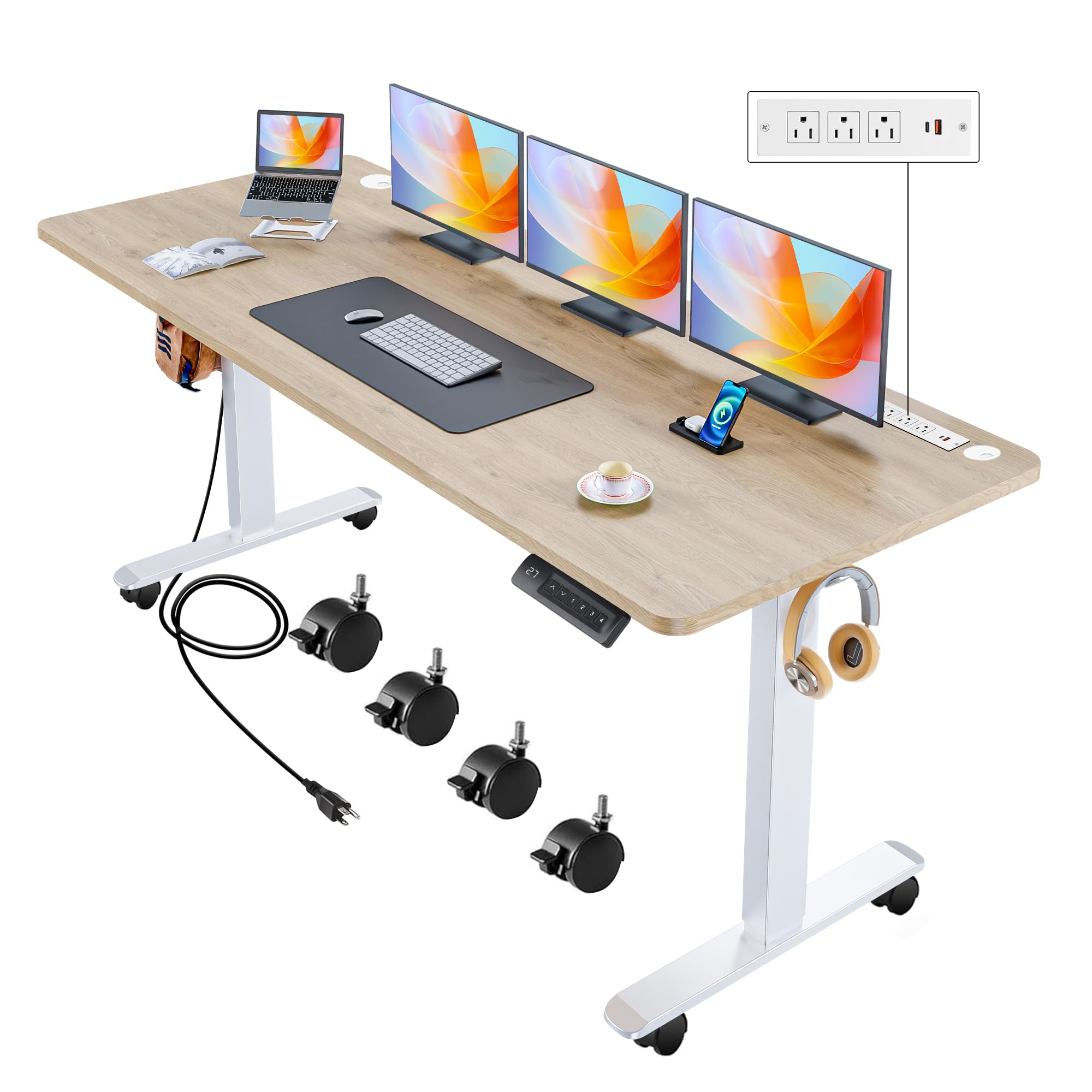 Electric Height Adjustable Standing Desk with Wheels - 63