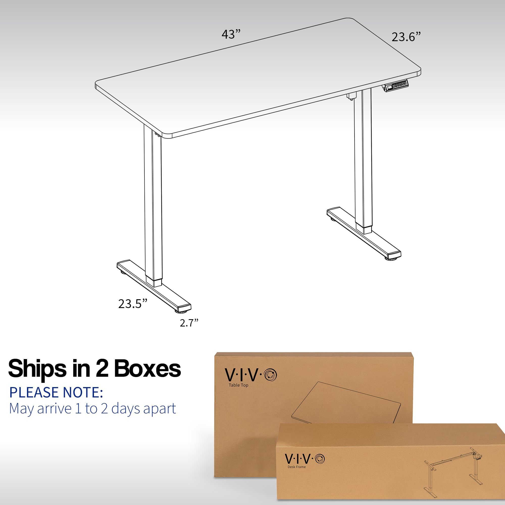 VIVO Electric 43 x 24 Inch Adjustable Height Standing Desk with Memory Controller, 1B Series - Light Wood Top & White Frame (DESK-KIT-1W4C) for Home Office, Gaming & Workspace Ergonomics