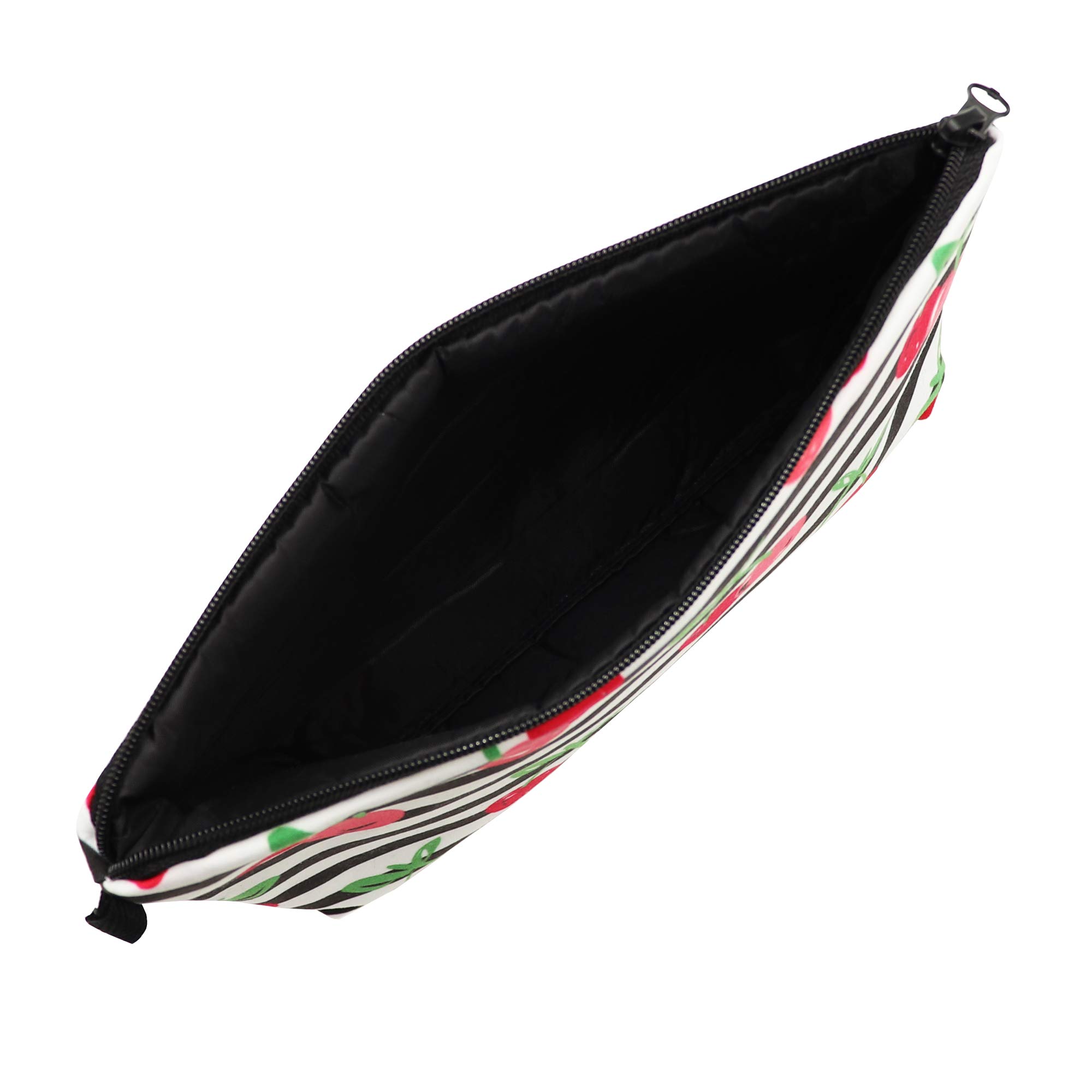 Stylish Striped Cherry Print Travel Makeup Bag - Small Cosmetic Pouch for Women, Perfect for Travel, Gym & Daily Essentials Organization