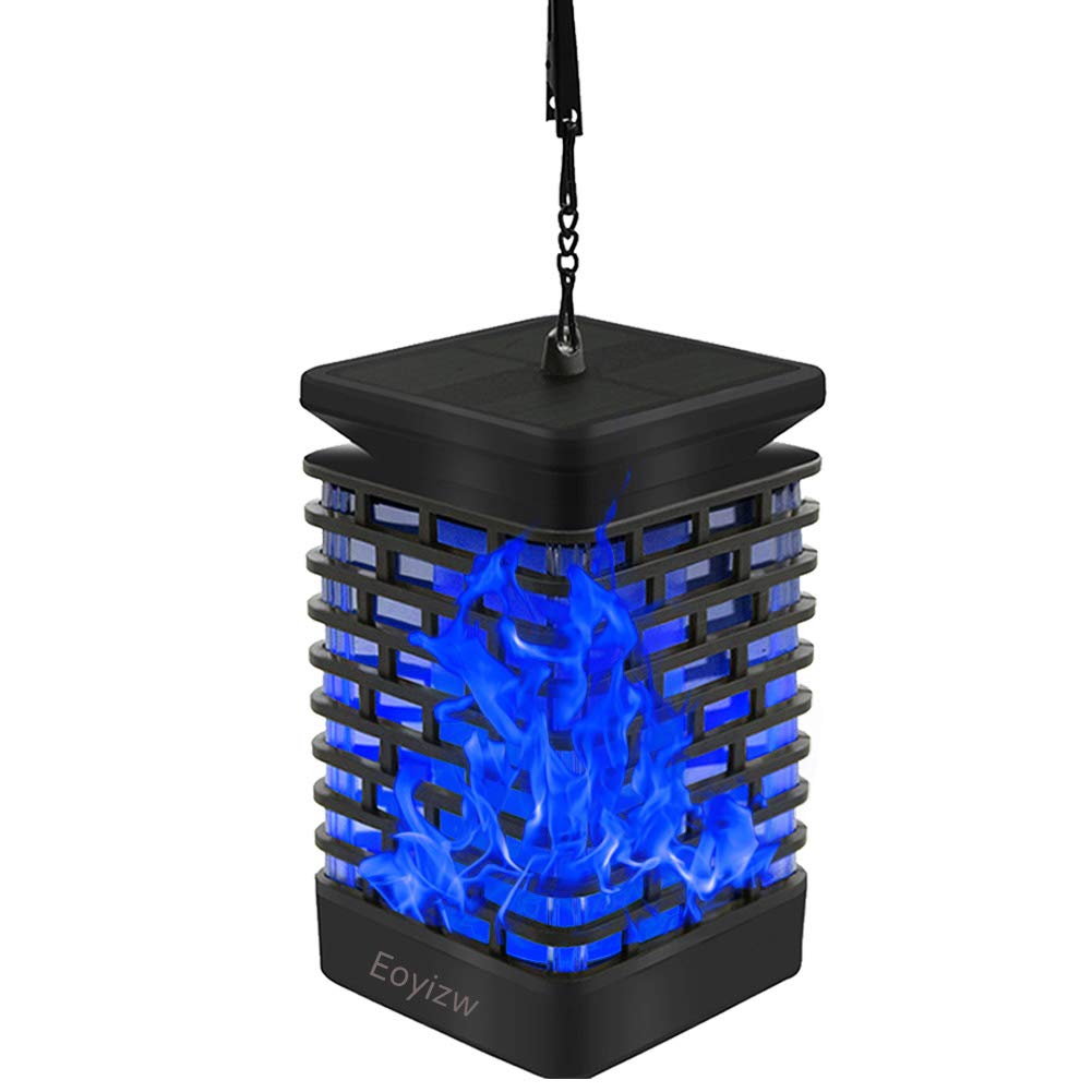 EOYIZW Solar Powered Outdoor Lantern Lights - 99LED Flickering Flame Effect, Waterproof LED Garden Decor, Blue - Perfect for Patio, Yard, and Camping Lighting