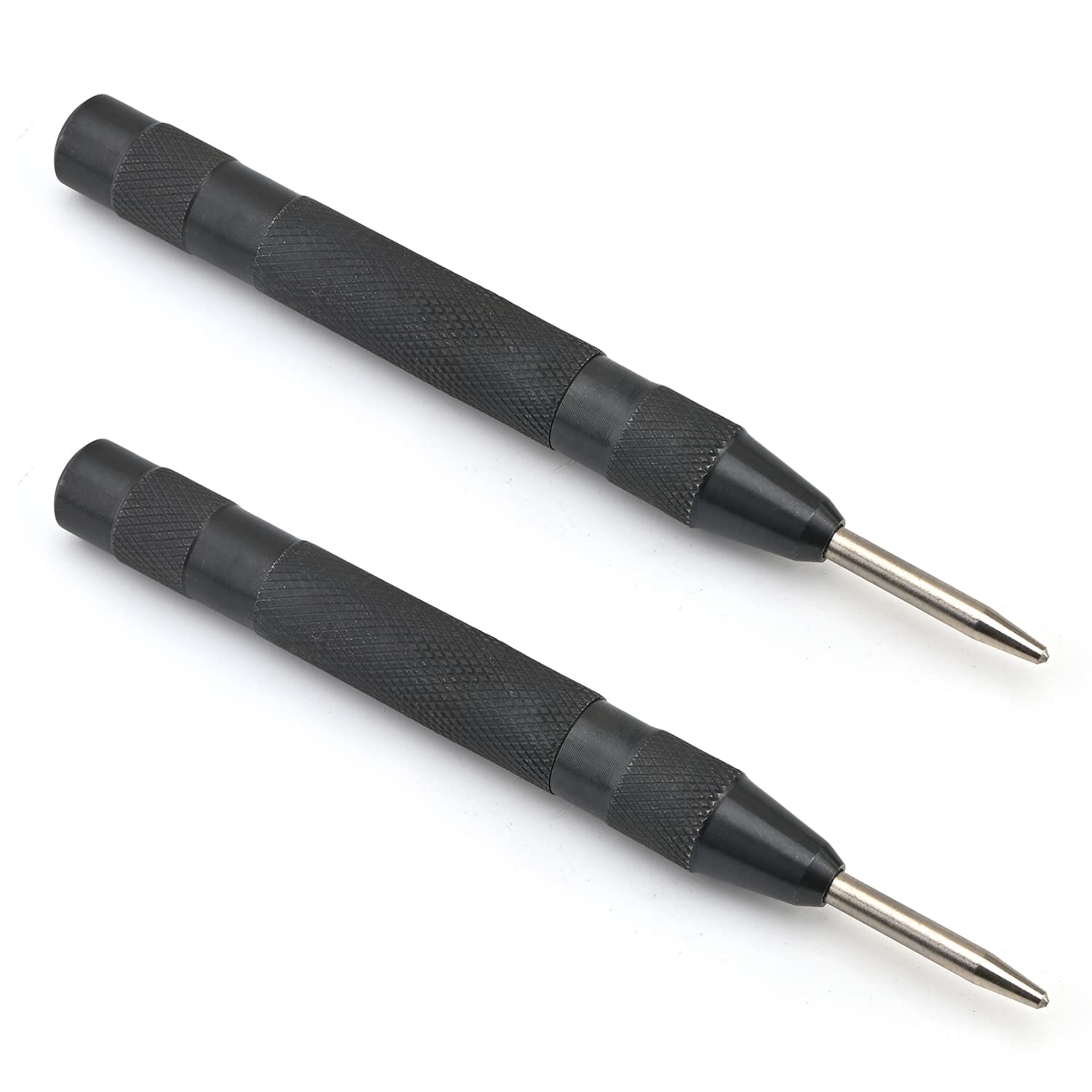 Utoolmart Automatic Center Punch - HSS Adjustable Spring Loaded Drill Tool for Wood, Metal & Plastic - Adjustable Impact Hand Tool (Black, 2-Piece Set) - Perfect for DIY Projects, Metalworking & Woodworking