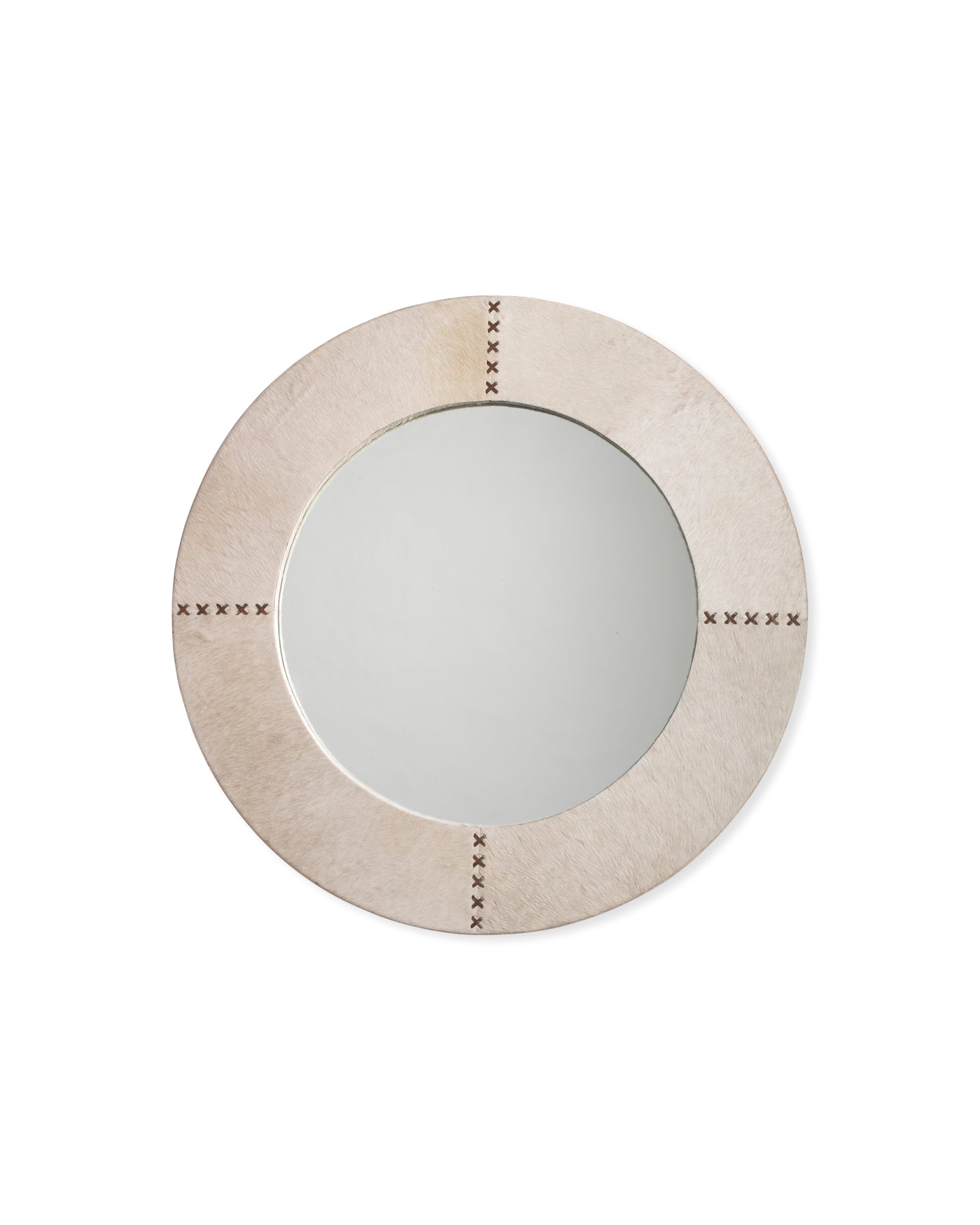 Round Cross Stitch Mirror - White Hide Wall Decor for Home, Bedroom, Living Room & Bathroom - Handmade Boho Style Decorative Mirror