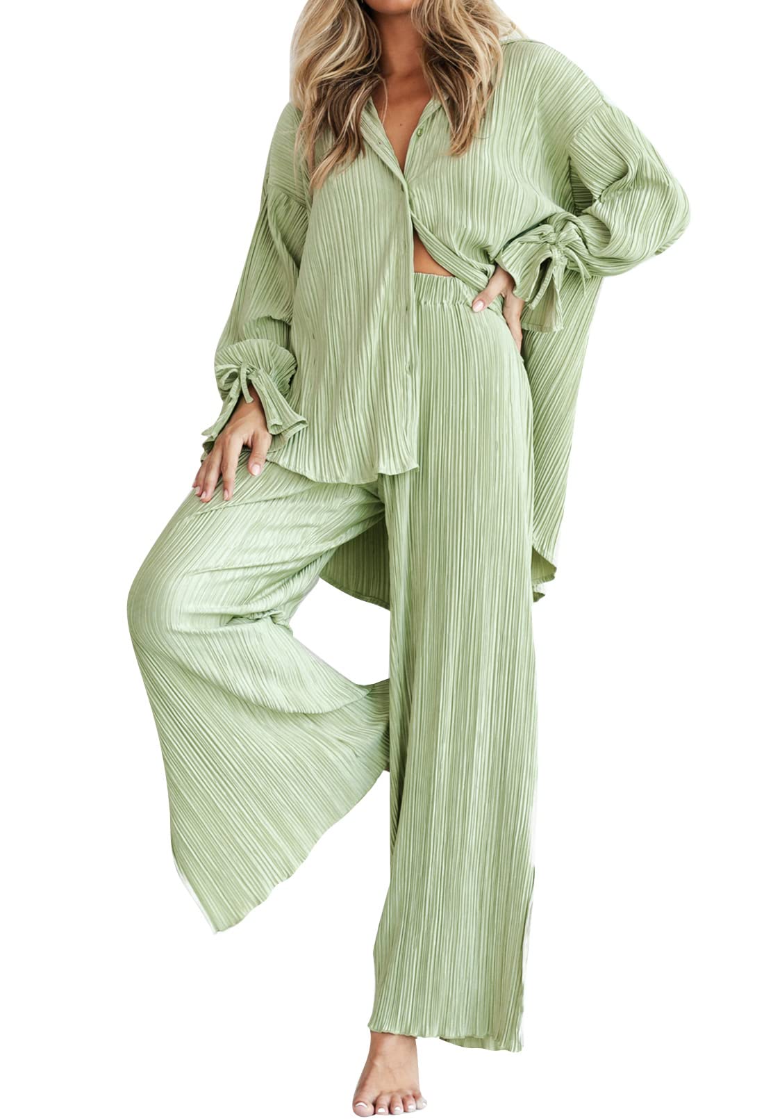 Linsery Women's 2-Piece Outfit - Long Sleeve Shirt & Wide Leg Pants Sweatsuit Set | Casual Lounge Wear for Home, Work & Travel