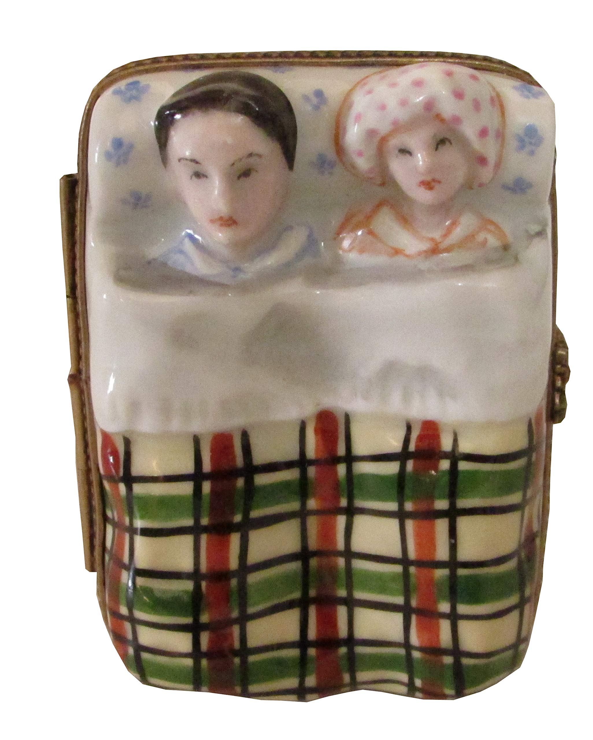 Hand-Painted Limoges Porcelain Trinket Box - Romantic Couple in Bed Figurine for Collectors, Home Decor & Gift Giving