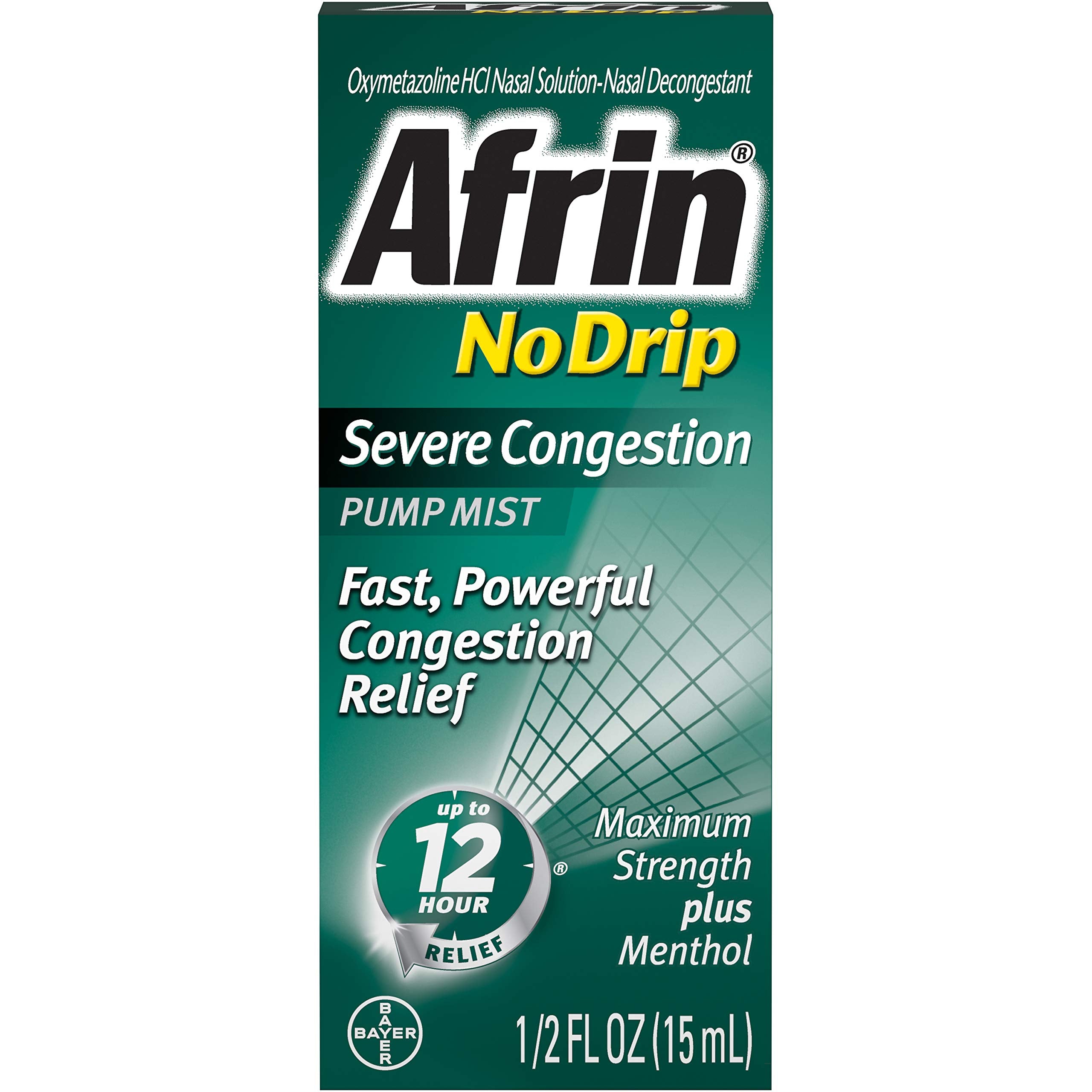 Afrin No Drip Severe Congestion Relief Nasal Spray 0.05% - 15 mL for Sinus Pressure & Allergy Relief - Fast Acting Decongestant for Adults - Perfect for Travel, Cold & Flu Season