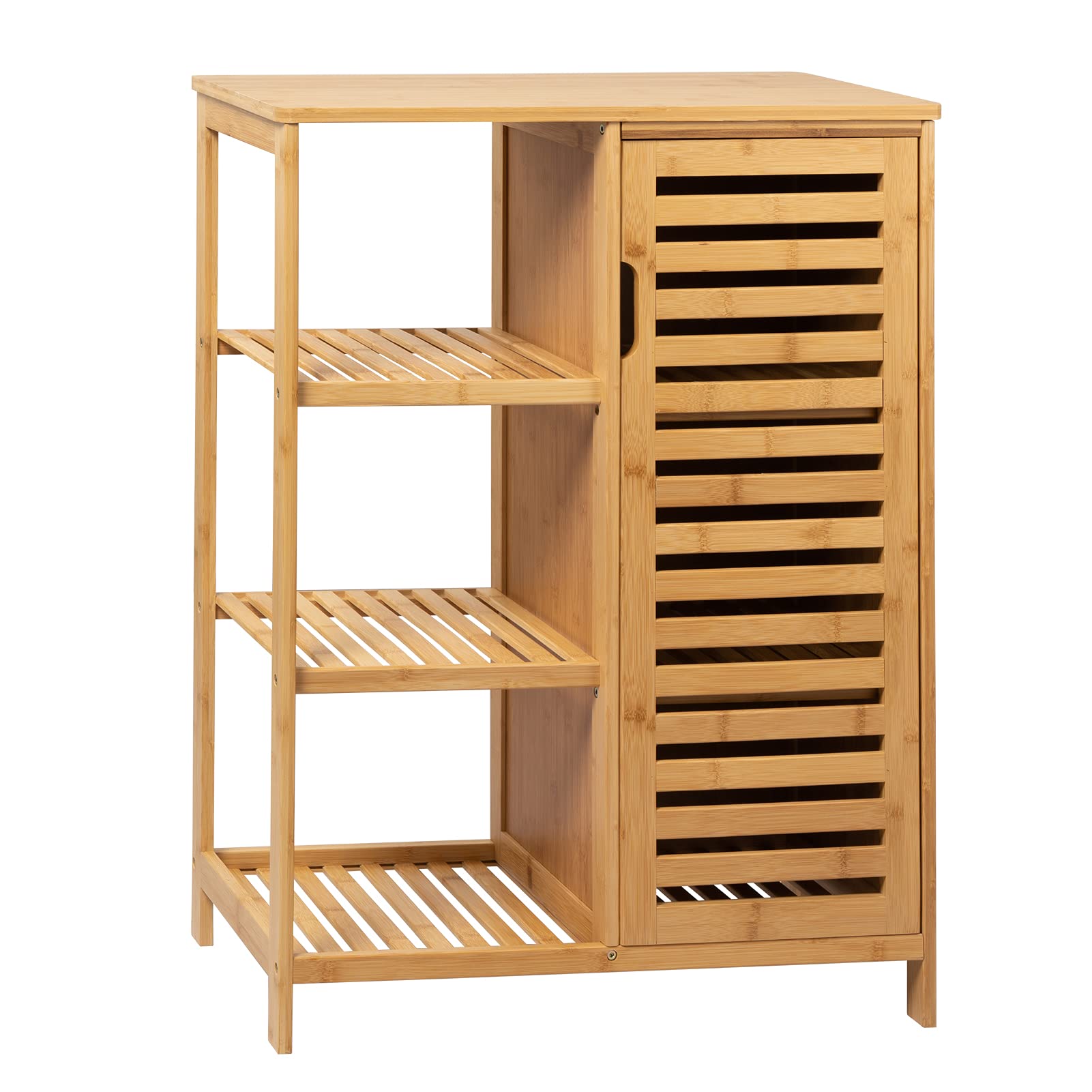 Vagowin Bamboo Bathroom Storage Cabinet with Doors & 3 Side Shelves - Freestanding Floor Cabinet for Bathroom, Bedroom, Kitchen & Living Room Organization - Perfect for Storing Towels, Toiletries & Decor Items