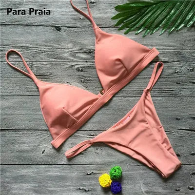 2023 Sexy Push Up Bikini Set - 9 Colors Solid Brazilian Swimsuit for Women, Low Waist Halter Two Piece Bathing Suit | Perfect for Beach Vacation, Pool Party & Summer Getaway