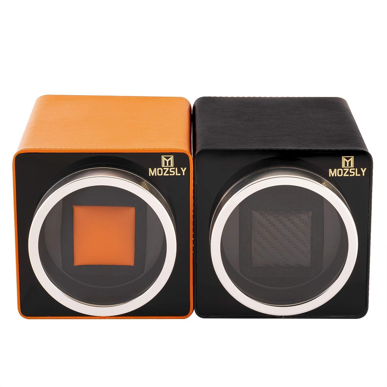 Premium MOZSLY Leather Watch Winder - 12 Rotation Modes for Automatic Watches (Orange & Black) | Perfect for Watch Collectors & Luxury Timepiece Storage at Home/Office