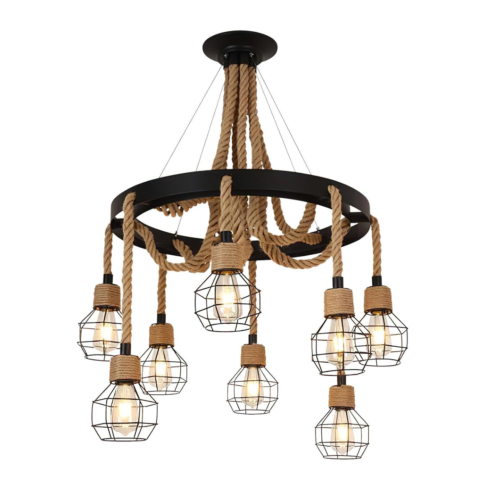 Premium Hemp Rope Industrial Starfall Chandelier - Handmade Boho Ceiling Light Fixture for Farmhouse, Loft & Restaurant Decor