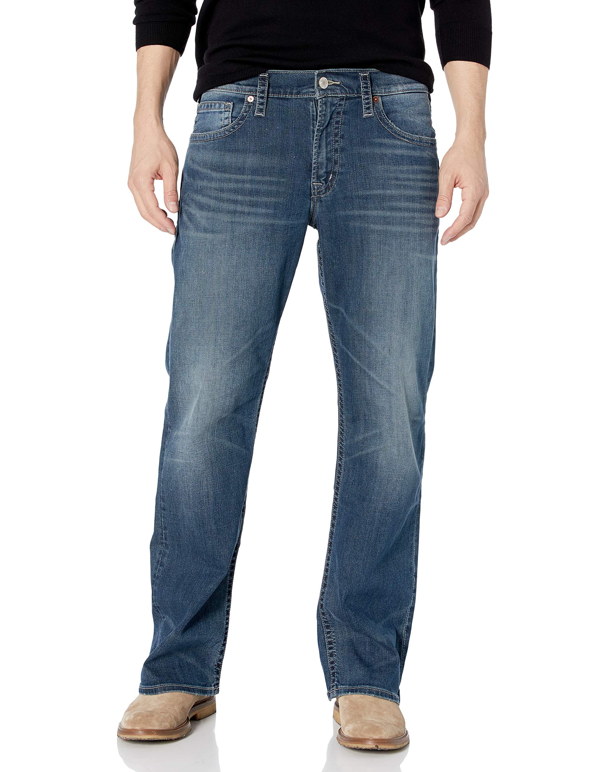 Silver Jeans Co. Men's Zac Relaxed Fit Straight Leg Jeans - Comfortable Casual Denim Pants for Everyday Wear & Outdoor Activities
