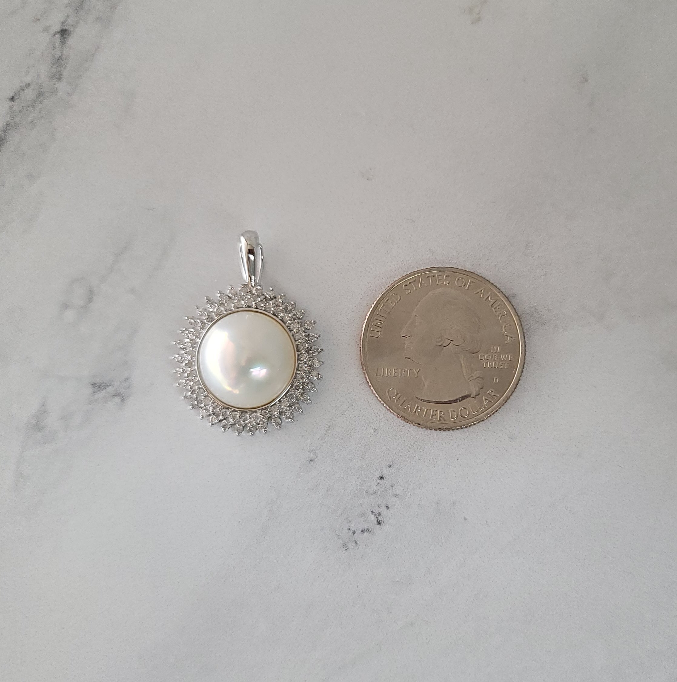14K White Gold Mother of Pearl Diamond Halo Pendant Necklace .57cttw - Elegant Jewelry Gift for Women, Perfect for Weddings, Anniversaries & Special Occasions