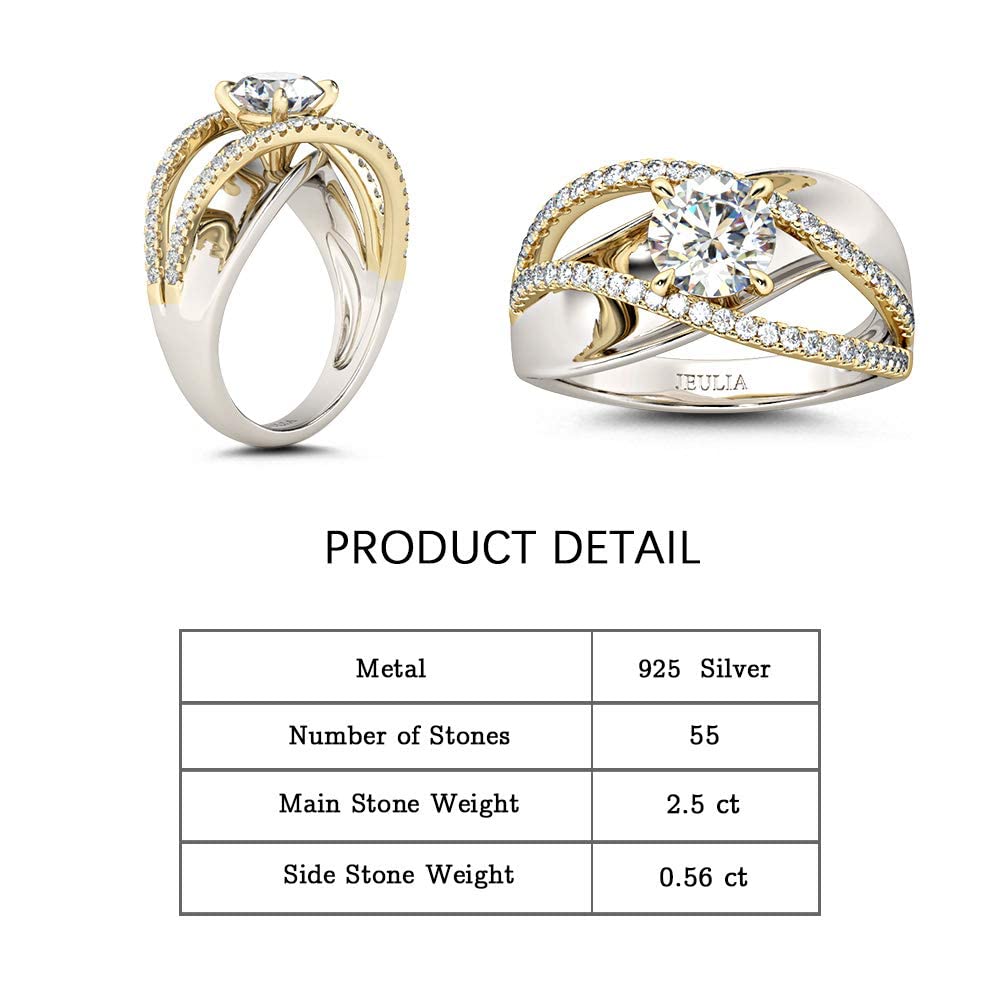 Jeulia Women's Engagement Rings - Sterling Silver & Two-Tone Gold Bridal Set with Crossover Round Cubic Zirconia Ring for Anniversary, Promise, or Proposal - Perfect Gift with Jewelry Box for Weddings, Valentine's Day & Special Occasions