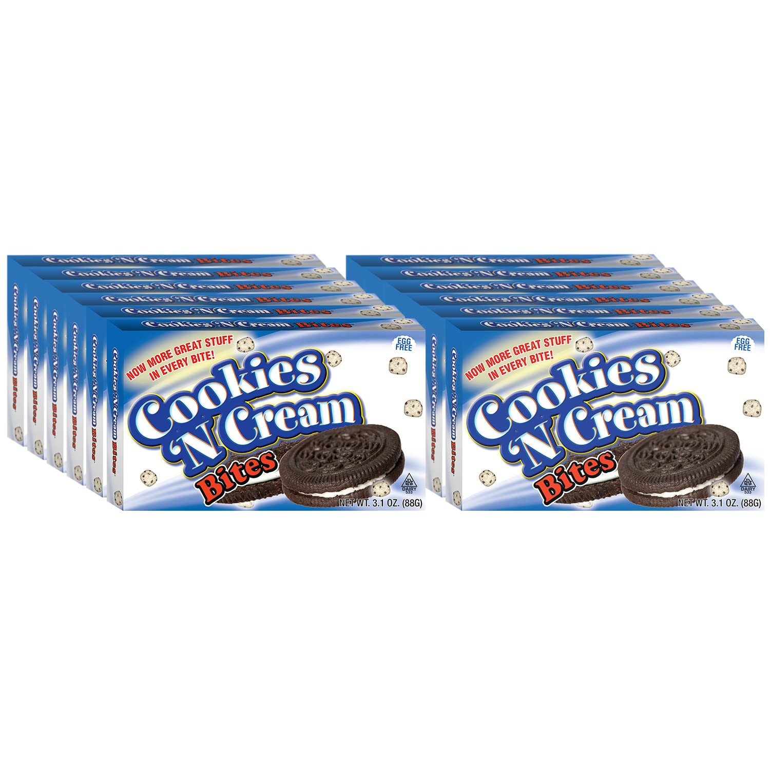 Delicious Chocolate Covered Edible Cookie Dough Bites - Cookies 'N Cream Flavor - Egg-Free Snack - 12 Pack (3.1 oz Each) - Perfect for Parties, Gifts & Sweet Cravings
