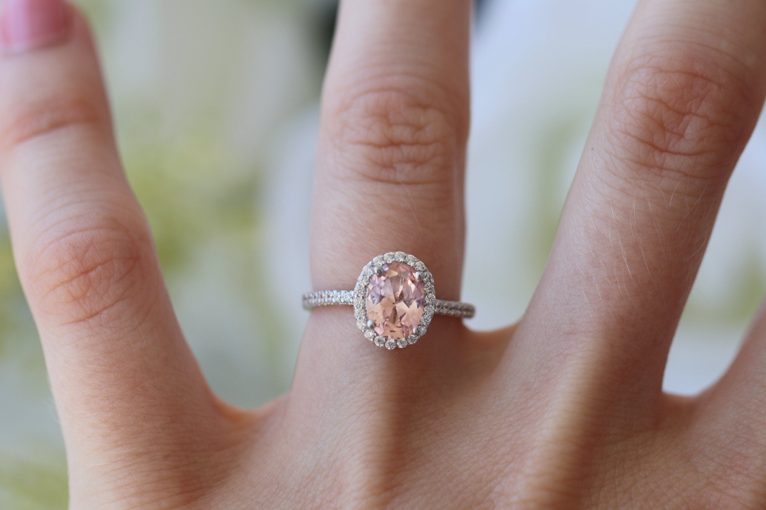 Elegant Iris Oval Morganite Ring in Sterling Silver - Perfect for Weddings, Anniversaries & Special Occasions