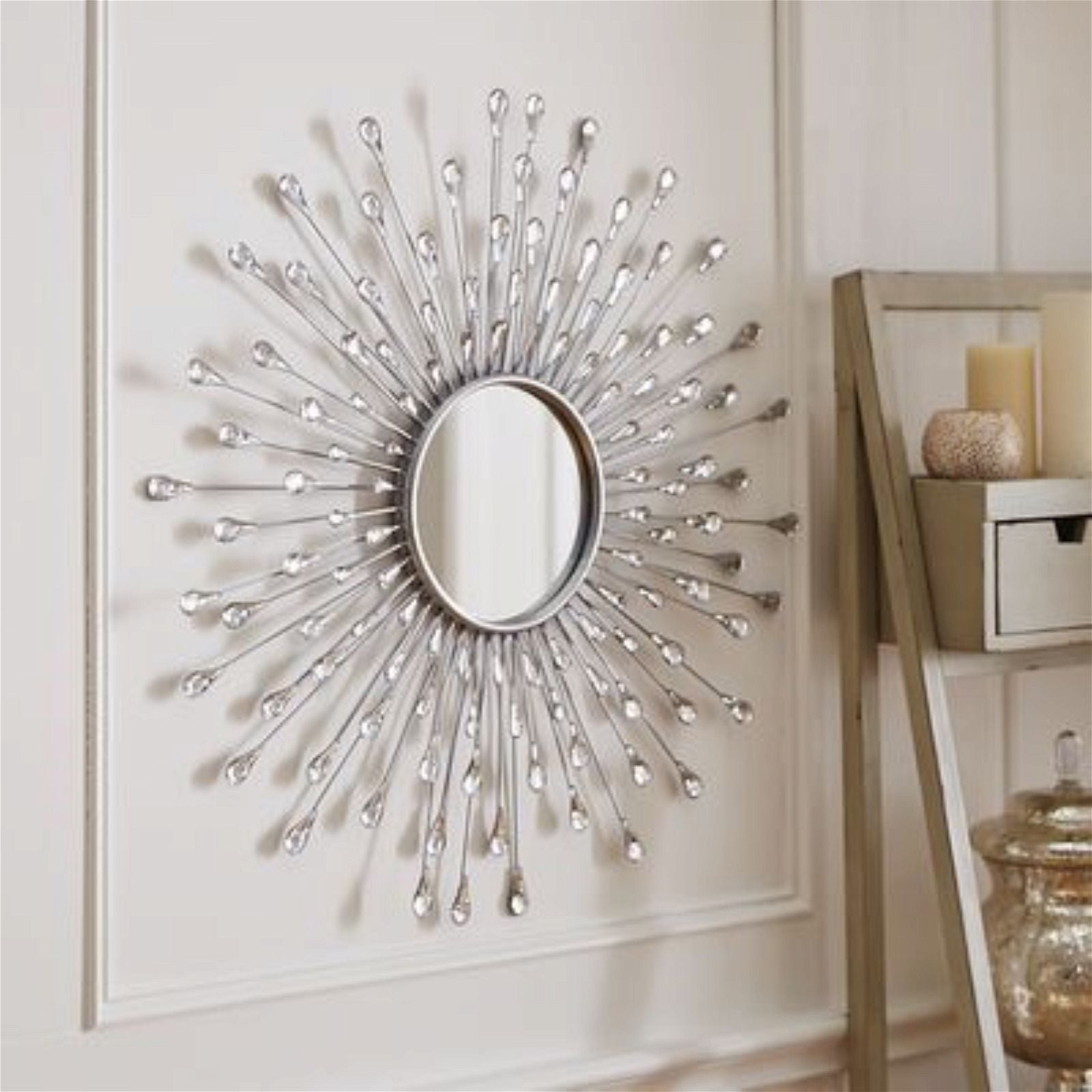 Criterion Star Burst Halley Mirror - Silver Wall Decor for Living Room, Bedroom & Entryway - Vintage-Inspired Decorative Mirror with Unique Starburst Design