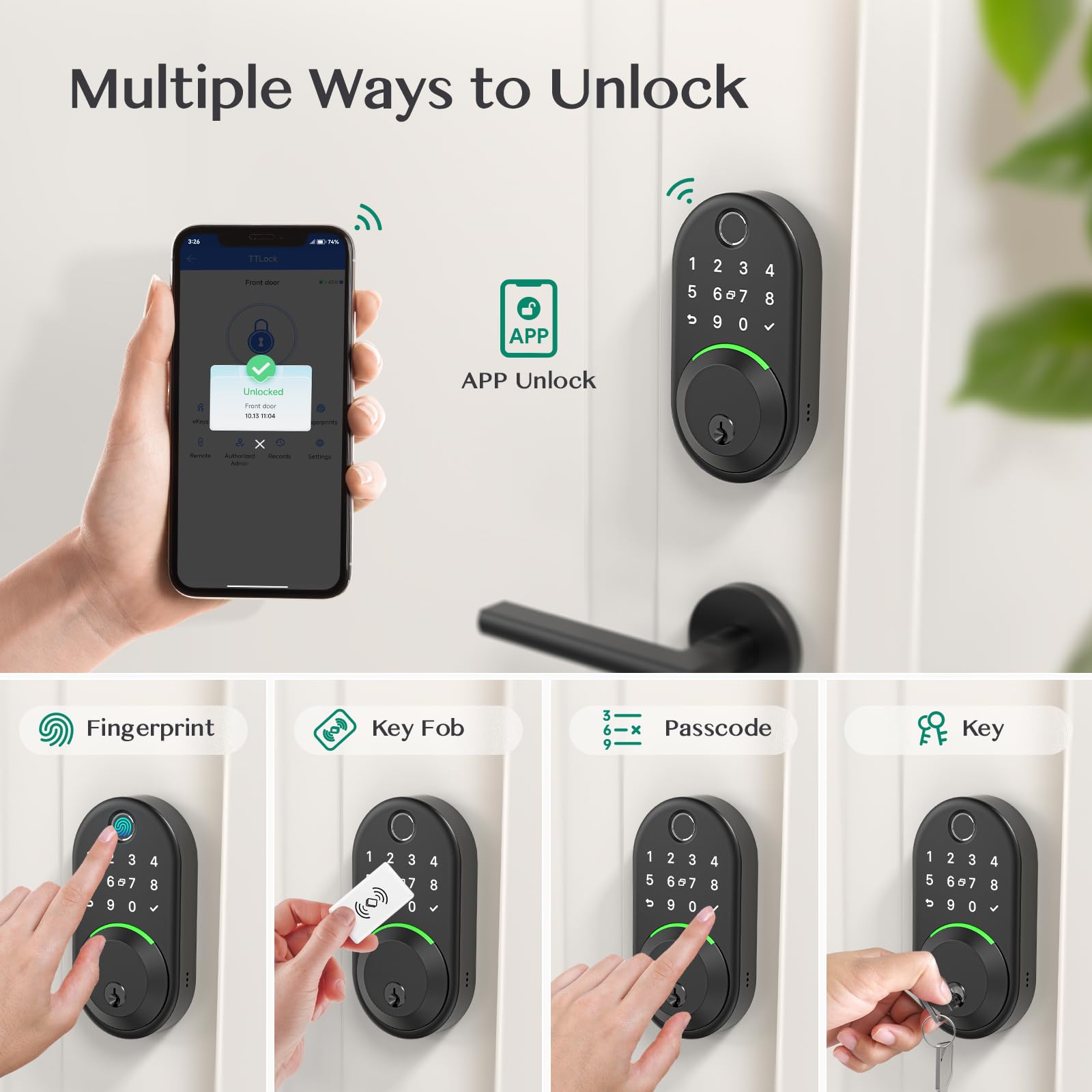 Smart Keypad Deadbolt Lock - Keyless Entry Fingerprint & Digital Code Electronic Door Lock with App Control for Front Door | Secure Home & Office Access